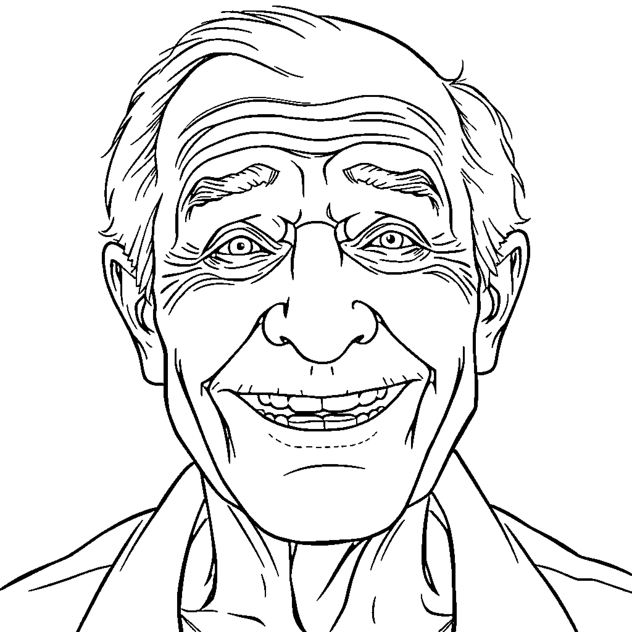 Man with mischievous expression and unusual hairstyle Coloring Page (free black-and-white line drawing printable PDF for all, from beginners to advanced learners, including children, teens, adults, and seniors)