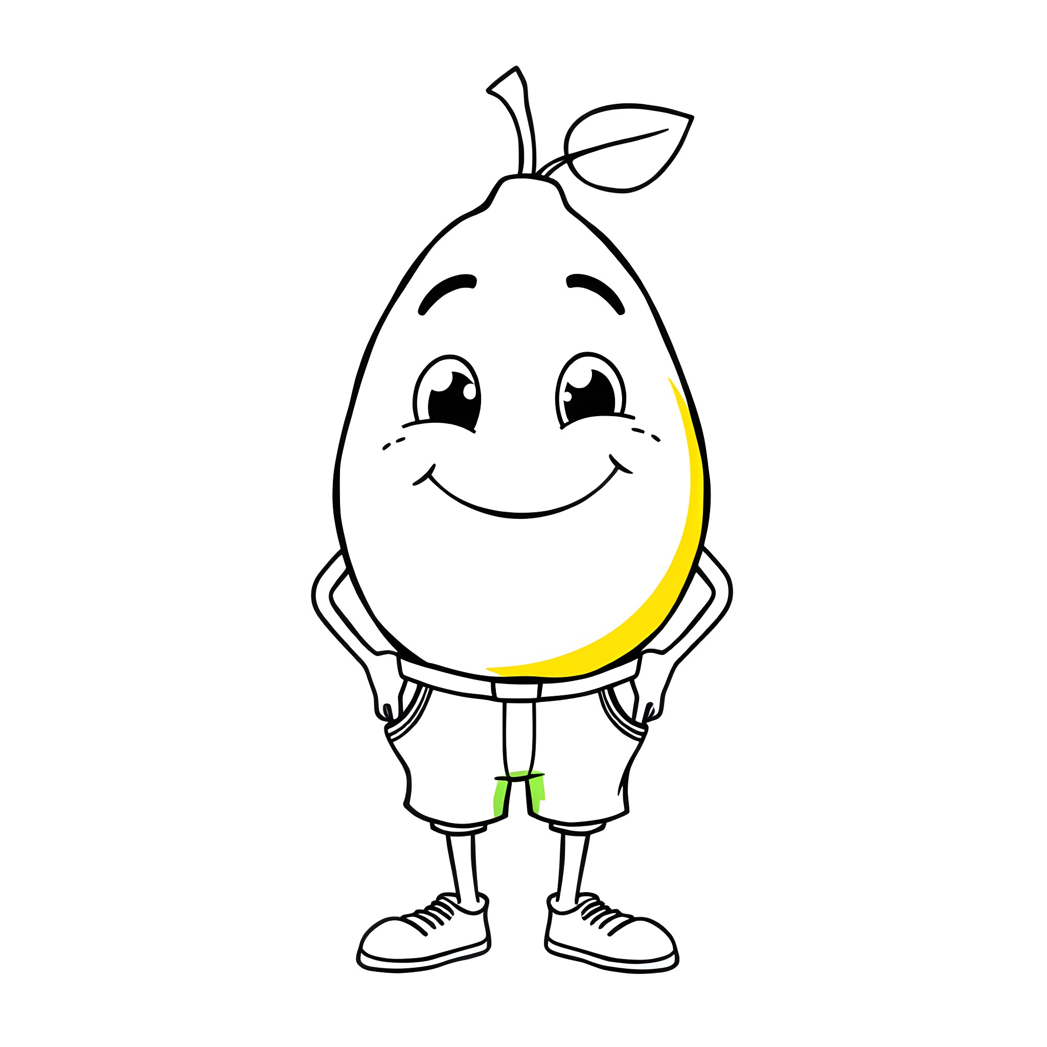 Lemon character in cheerful attire Coloring Page (free black-and-white line drawing printable PDF for all, from beginners to advanced learners, including children, teens, adults, and seniors)