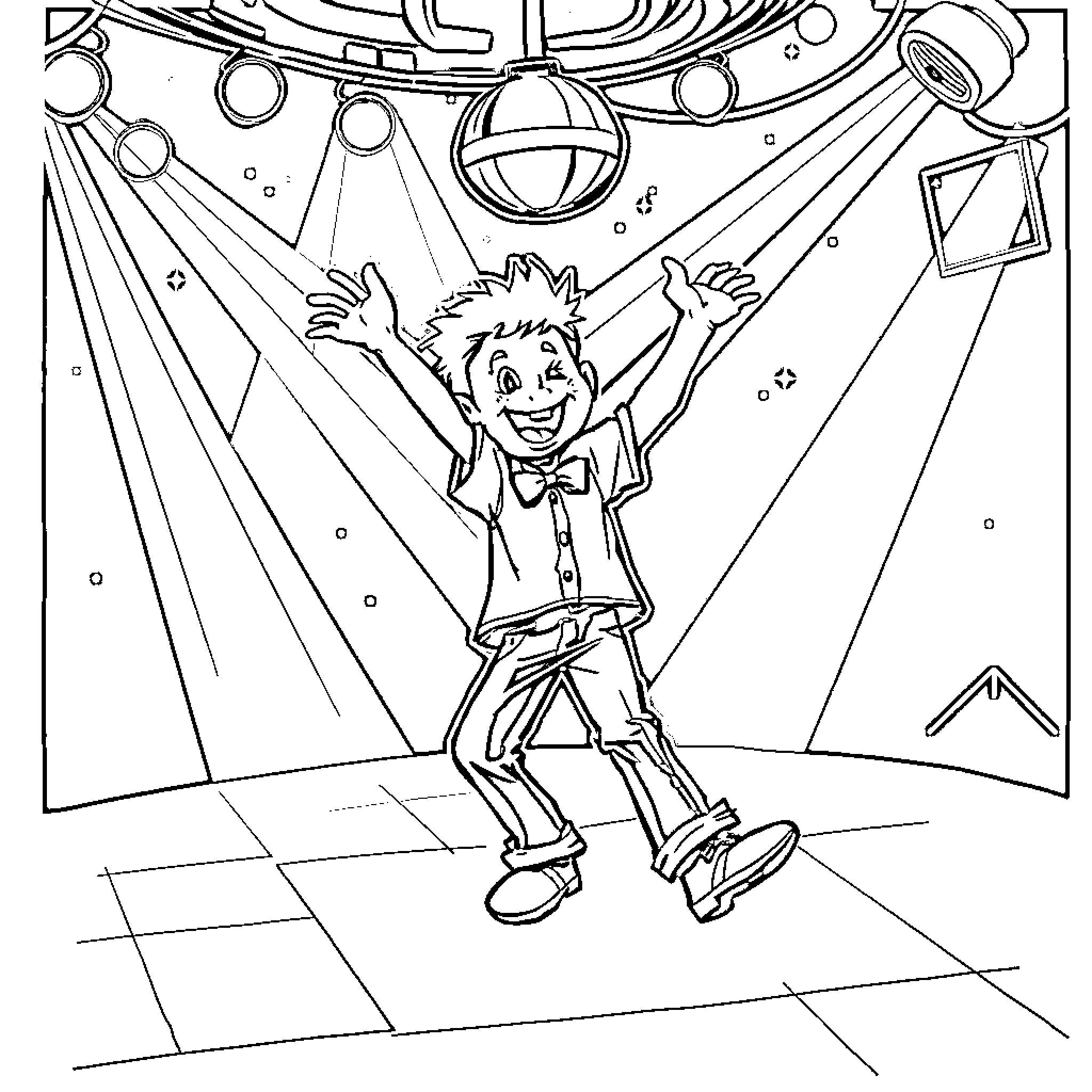 Sam Celebrates at the Cosmic Carnival Coloring Page (free black-and-white line drawing printable PDF for all, from beginners to advanced learners, including children, teens, adults, and seniors)