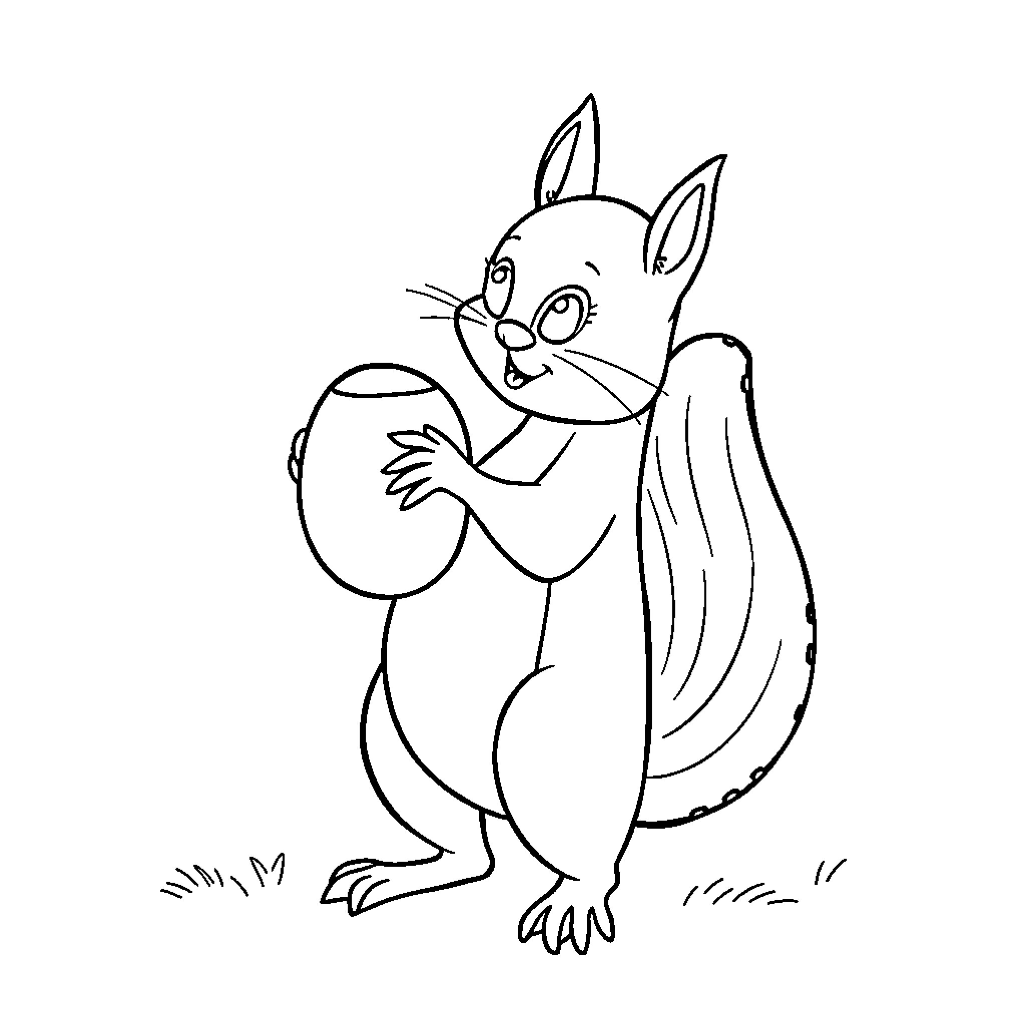 Squirrel playing with an egg Coloring Page (free black-and-white line drawing printable PDF for all, from beginners to advanced learners, including children, teens, adults, and seniors)