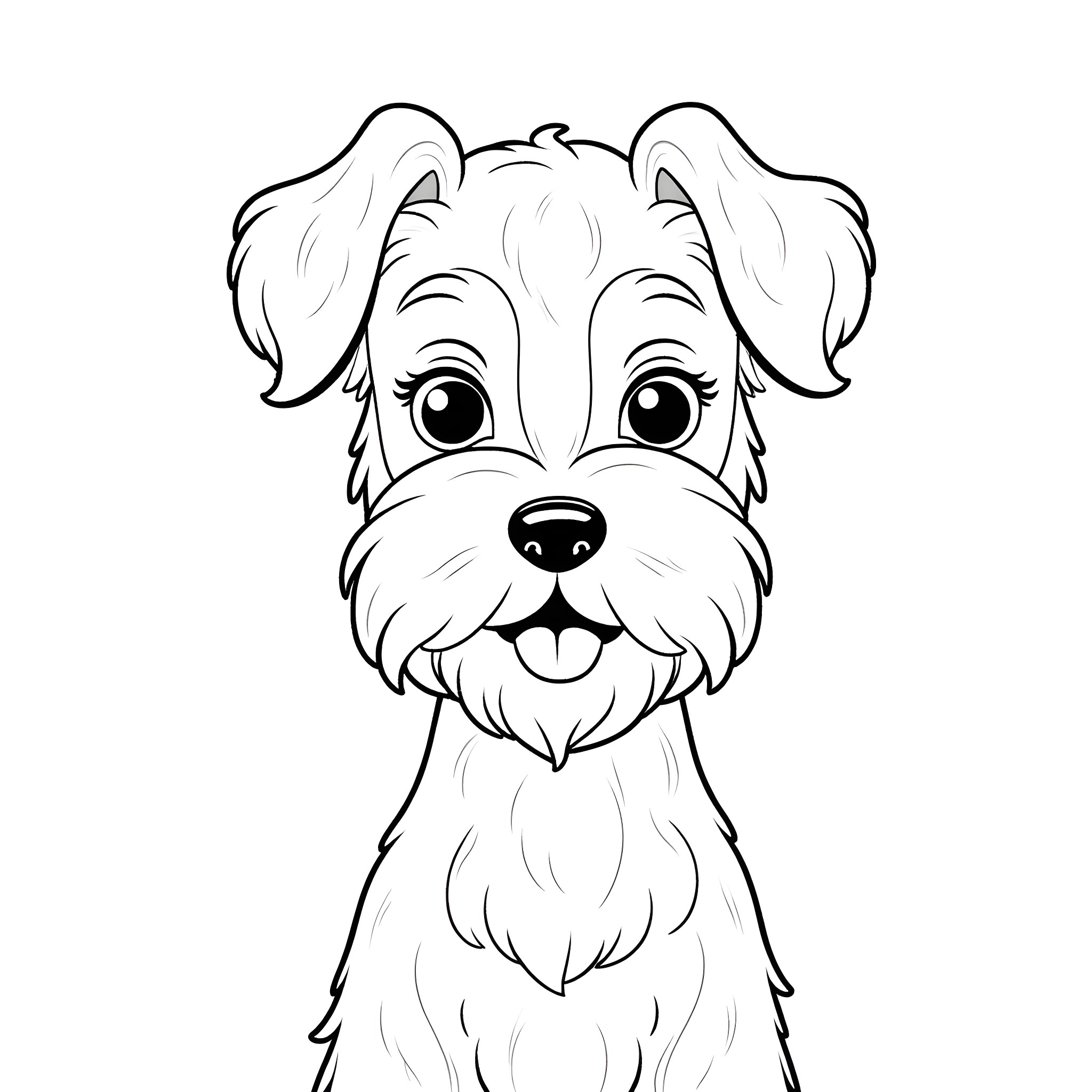 Schnauzer with a Cheerful Expression Coloring Page (free black-and-white line drawing printable PDF for all, from beginners to advanced learners, including children, teens, adults, and seniors)