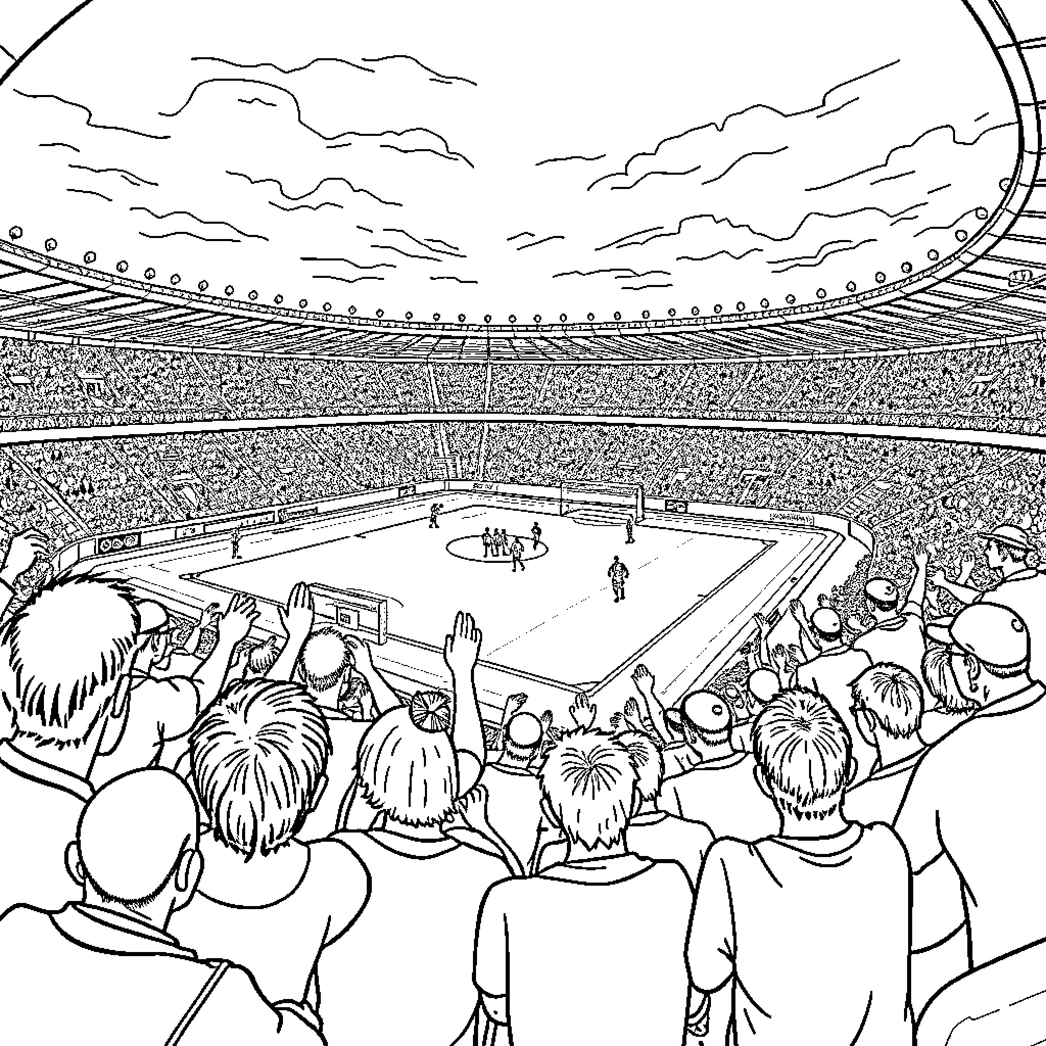 Napoli stadium filled with cheering sports fans Coloring Page (free black-and-white line drawing printable PDF for all, from beginners to advanced learners, including children, teens, adults, and seniors)