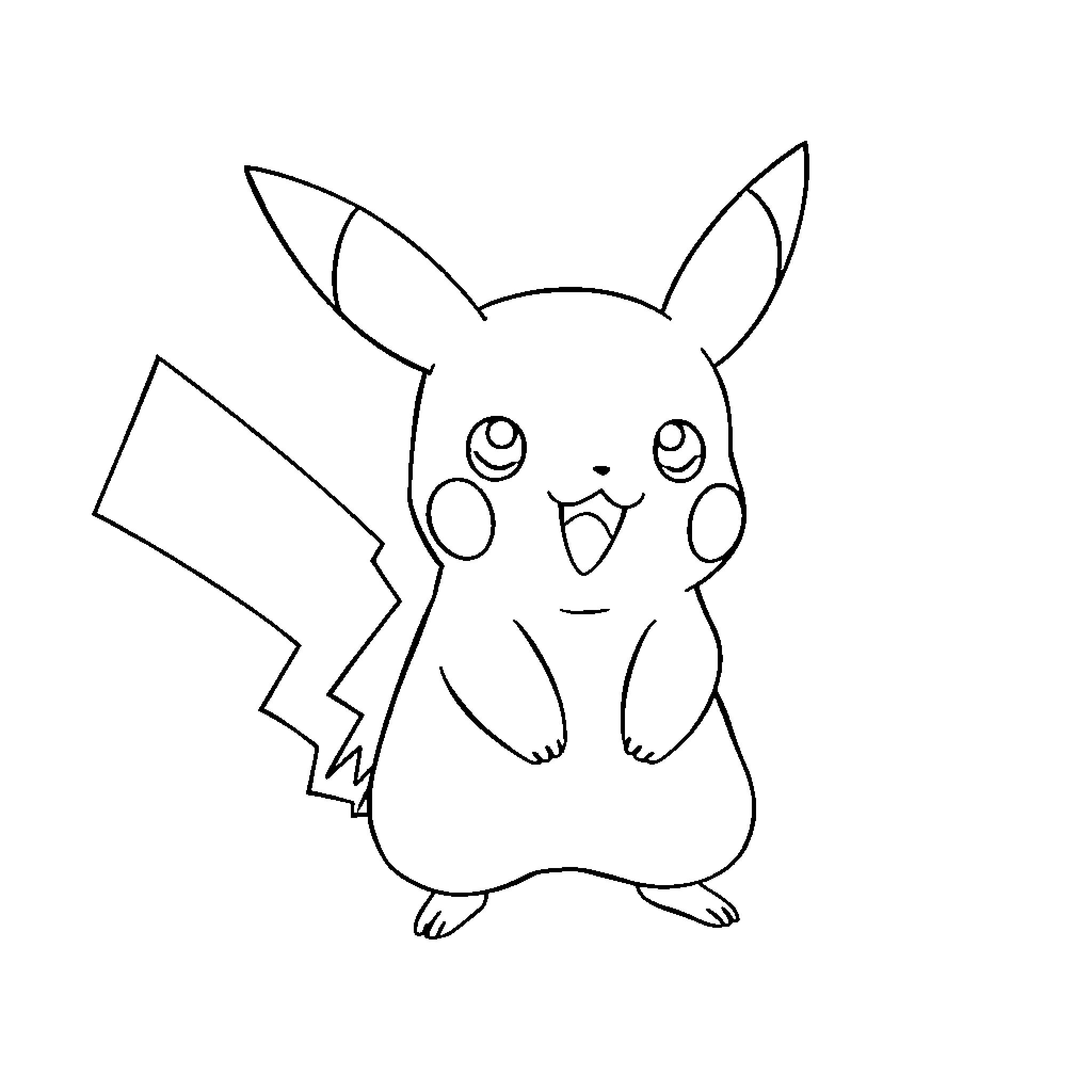 Pikachu in a playful and surprised pose Coloring Page (free black-and-white line drawing printable PDF for all, from beginners to advanced learners, including children, teens, adults, and seniors)