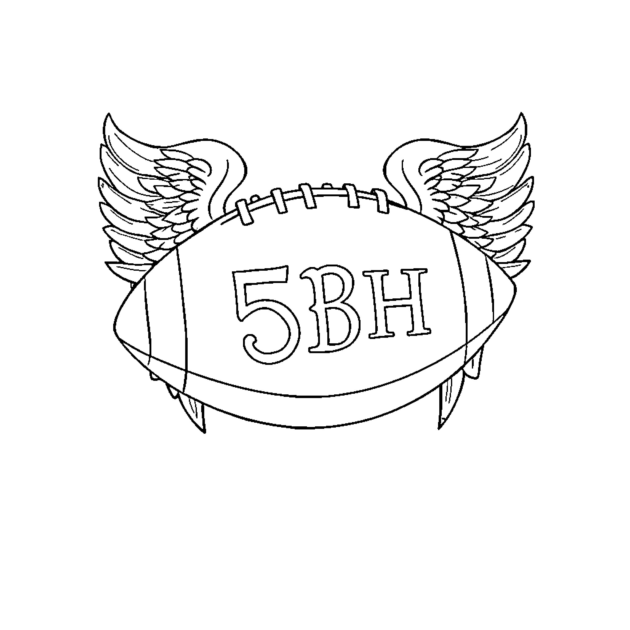 Football with wings and emblem Coloring Page (free black-and-white line drawing printable PDF for all, from beginners to advanced learners, including children, teens, adults, and seniors)
