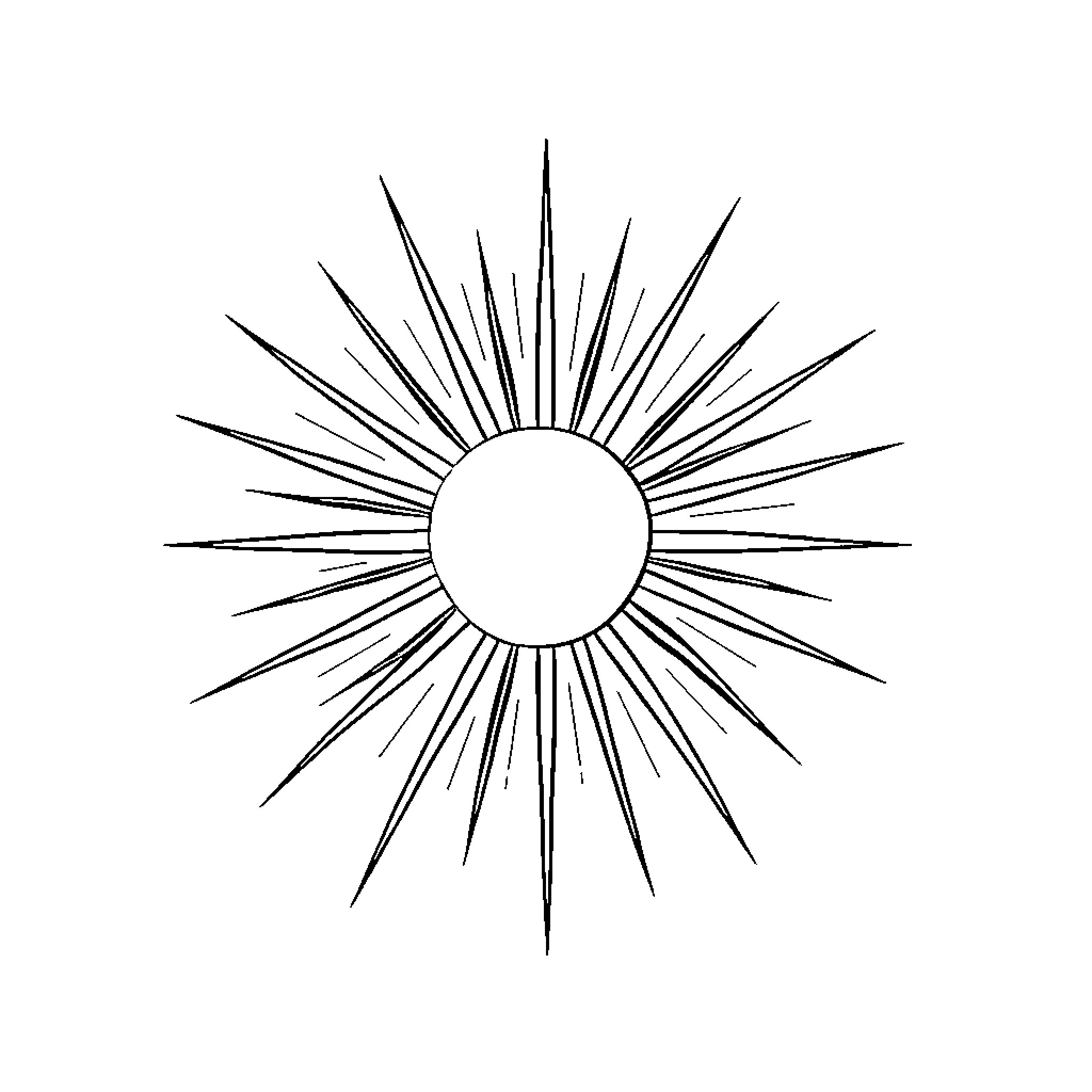 Sun shining in radiant starburst Coloring Page (free black-and-white line drawing printable PDF for all, from beginners to advanced learners, including children, teens, adults, and seniors)