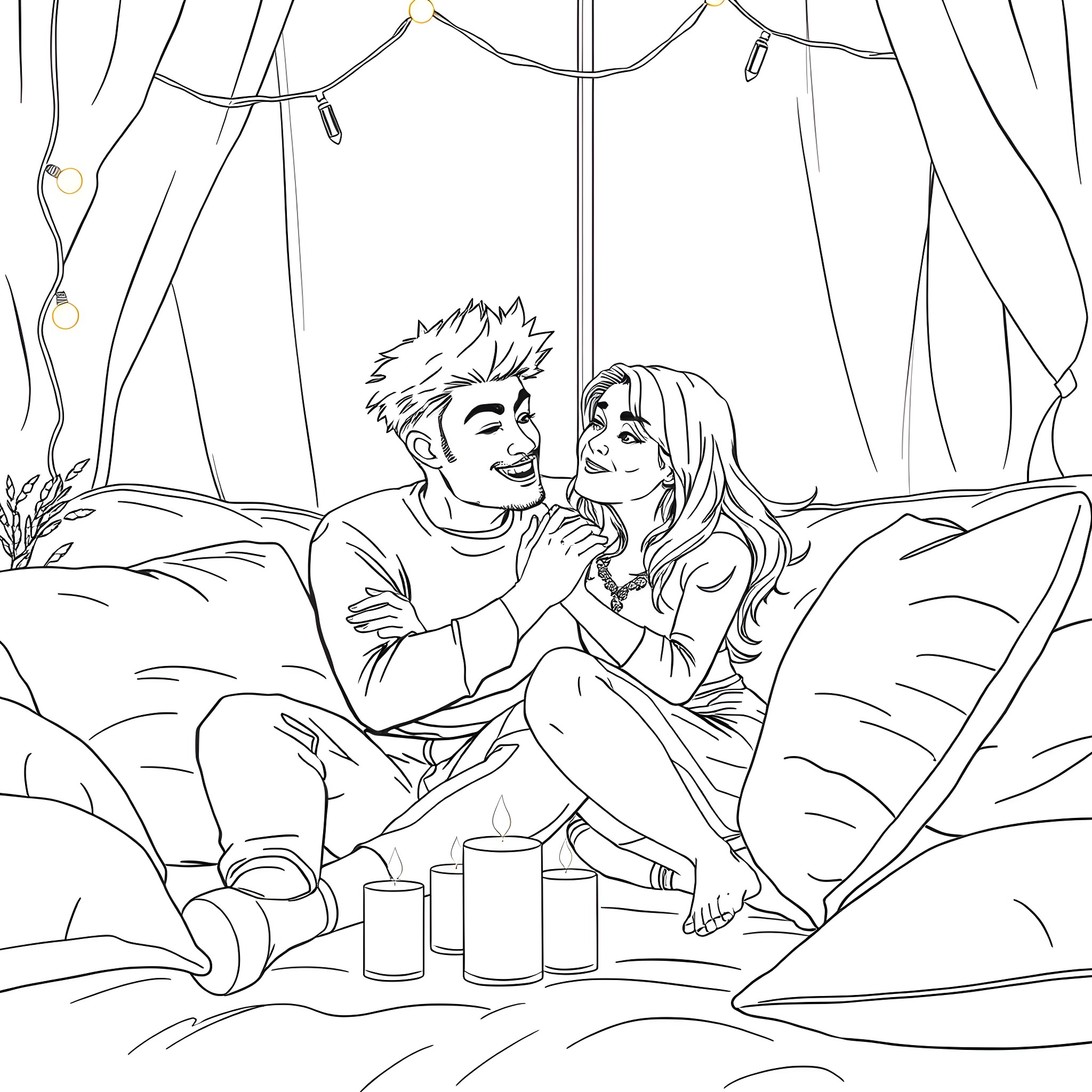 Jahn's Intimate Moment on the Couch Coloring Page (free black-and-white line drawing printable PDF for all, from beginners to advanced learners, including children, teens, adults, and seniors)