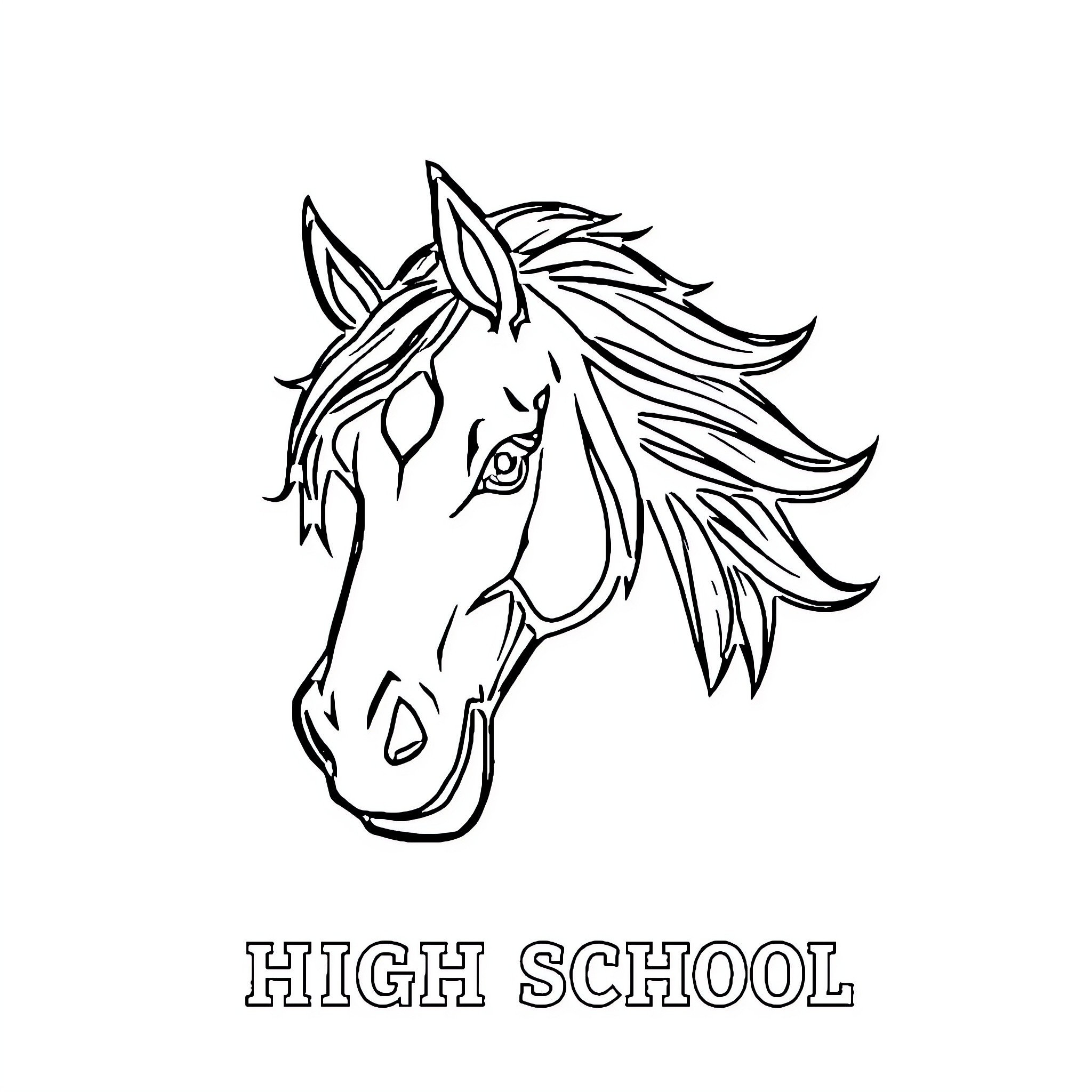 War Horse Majestic Stallion Portrait Coloring Page (free black-and-white line drawing printable PDF for all, from beginners to advanced learners, including children, teens, adults, and seniors)