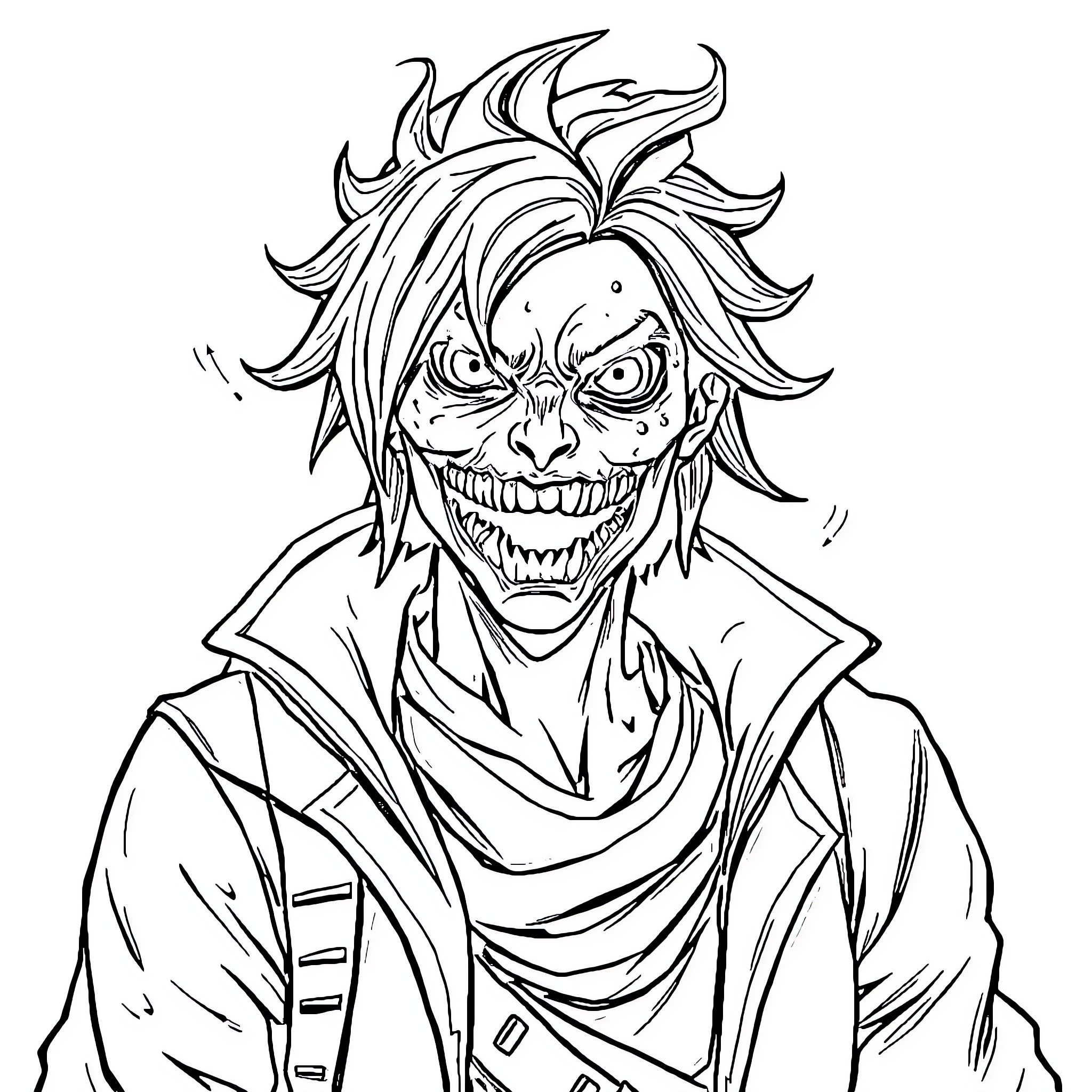 Daigo's Menacing Grin: A Haunting Depiction Coloring Page (free black-and-white line drawing printable PDF for all, from beginners to advanced learners, including children, teens, adults, and seniors)