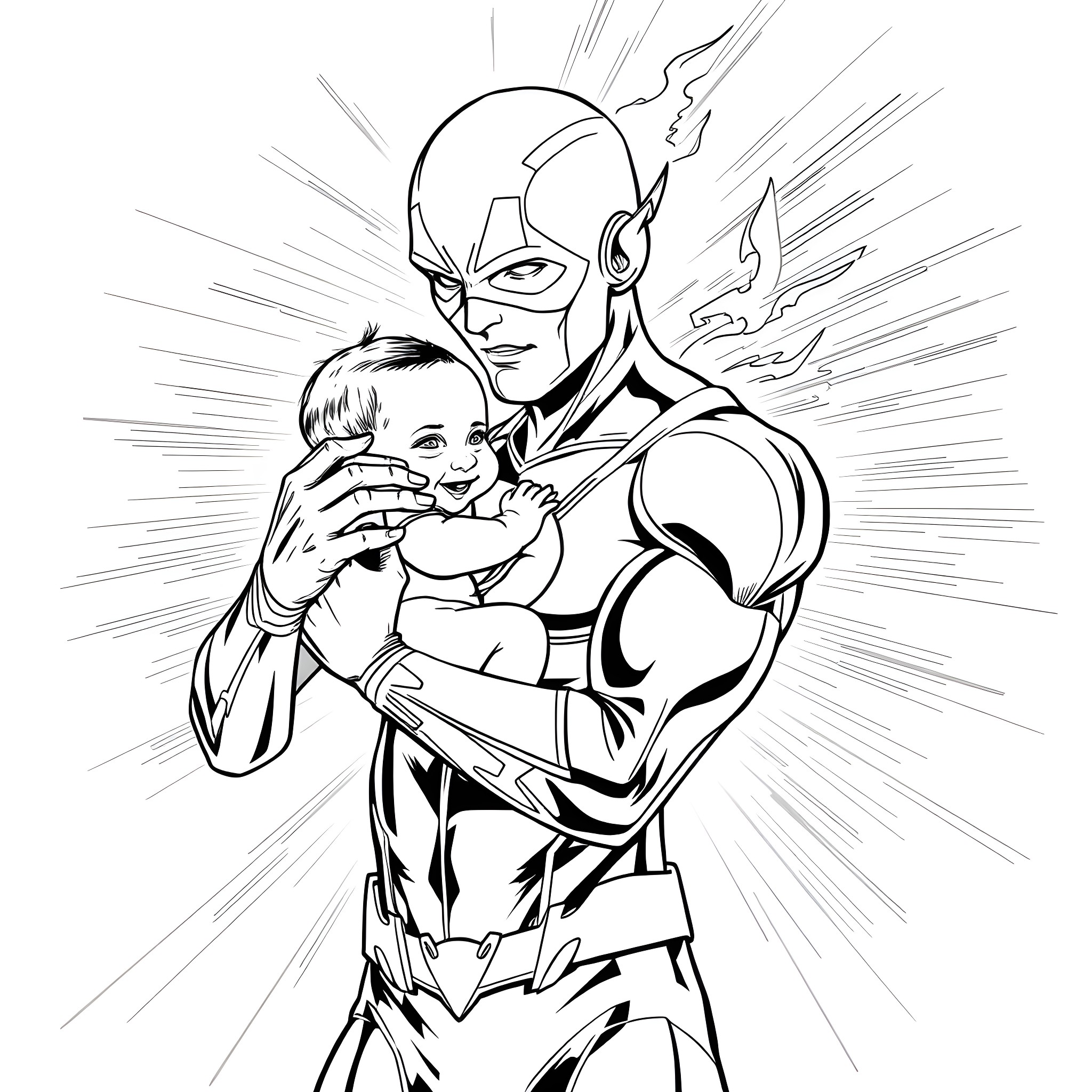 Flash of heroic action and intensity Coloring Page (free black-and-white line drawing printable PDF for all, from beginners to advanced learners, including children, teens, adults, and seniors)