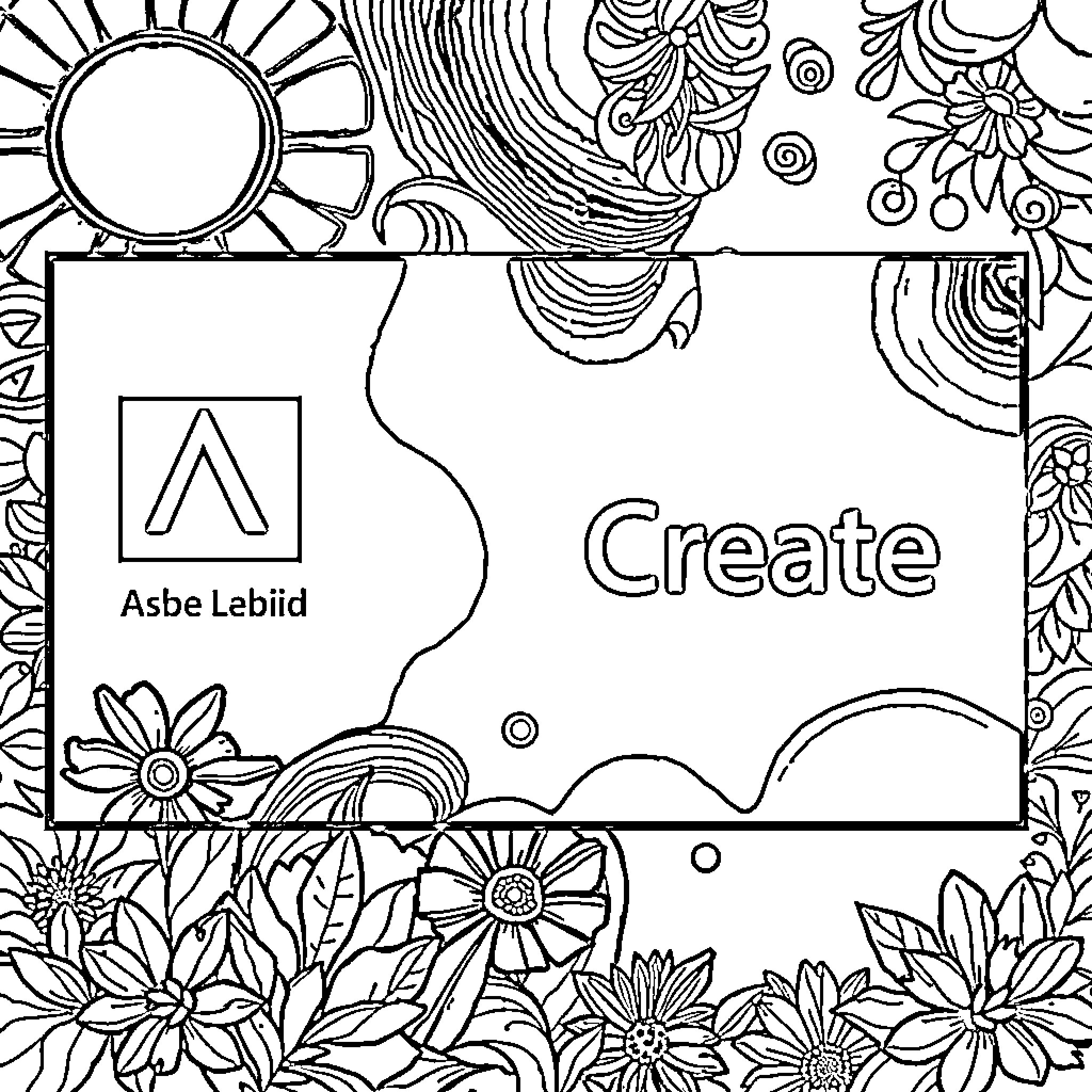 Adobe Create with Decorative Elements Coloring Page (free black-and-white line drawing printable PDF for all, from beginners to advanced learners, including children, teens, adults, and seniors)