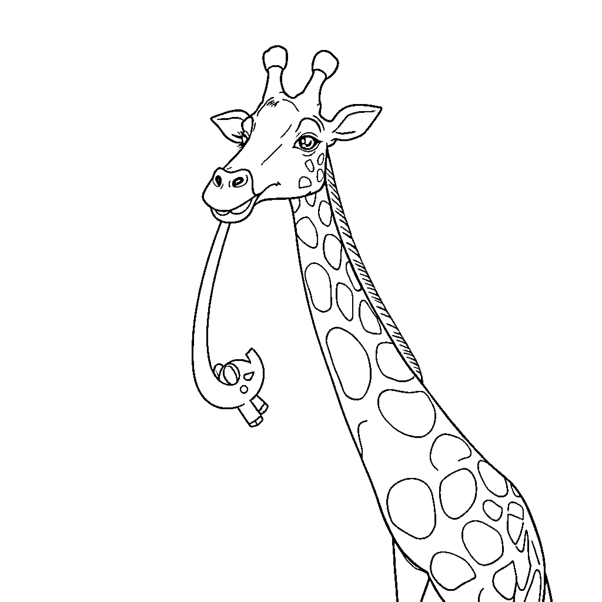 Giraffe with a curious expression Coloring Page (free black-and-white line drawing printable PDF for all, from beginners to advanced learners, including children, teens, adults, and seniors)