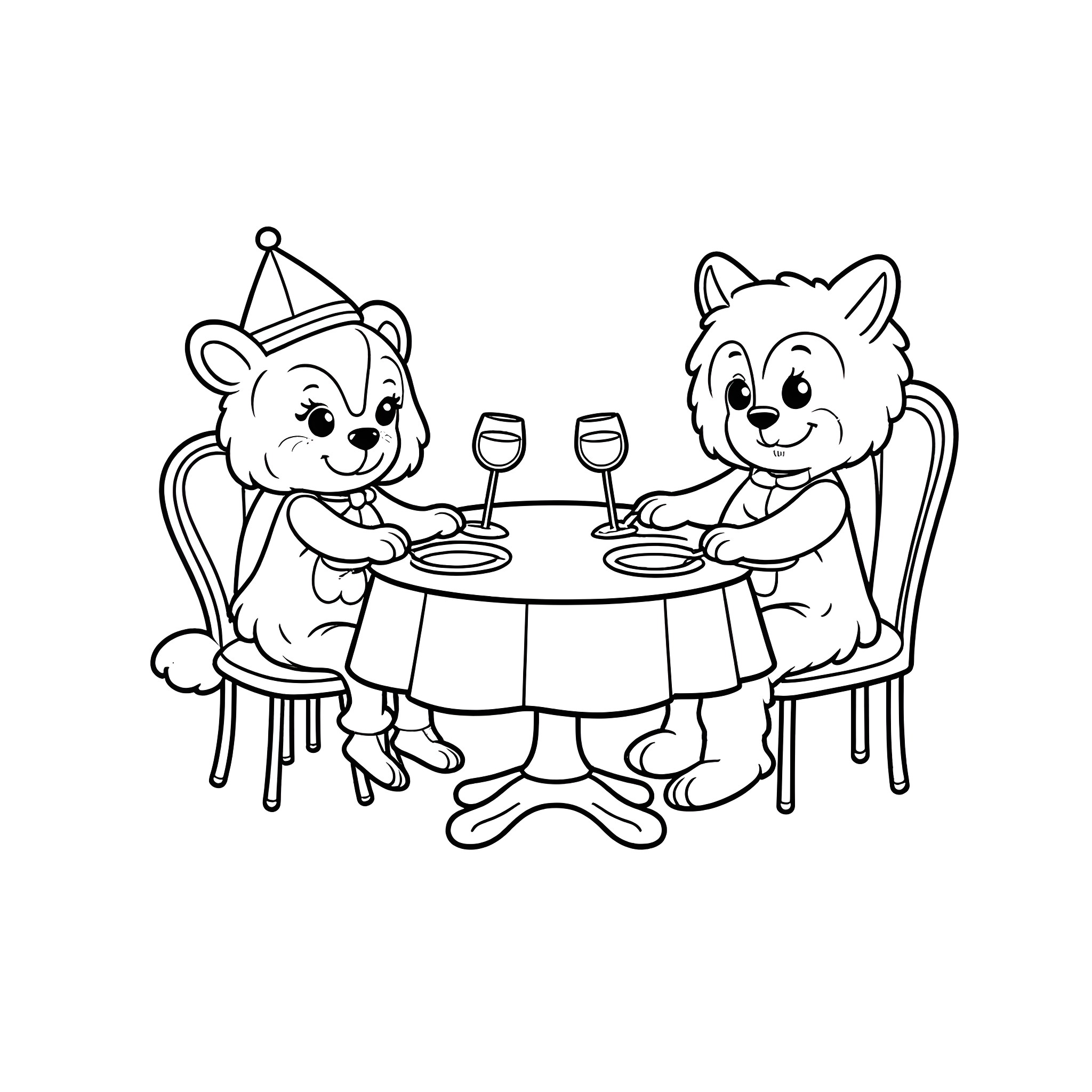 Bluey and friends enjoying a party together Coloring Page (free black-and-white line drawing printable PDF for all, from beginners to advanced learners, including children, teens, adults, and seniors)