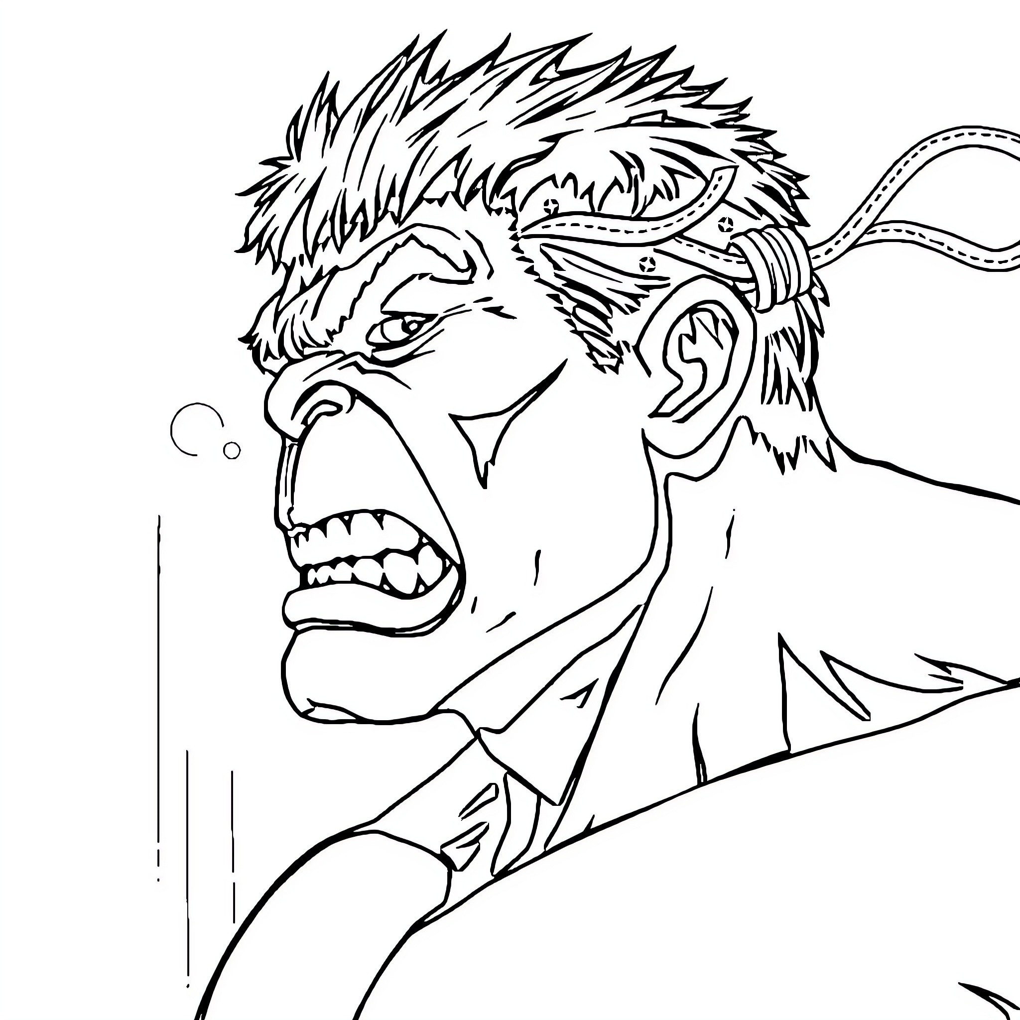 Coquillage of a furious man's facial expression Coloring Page (free black-and-white line drawing printable PDF for all, from beginners to advanced learners, including children, teens, adults, and seniors)
