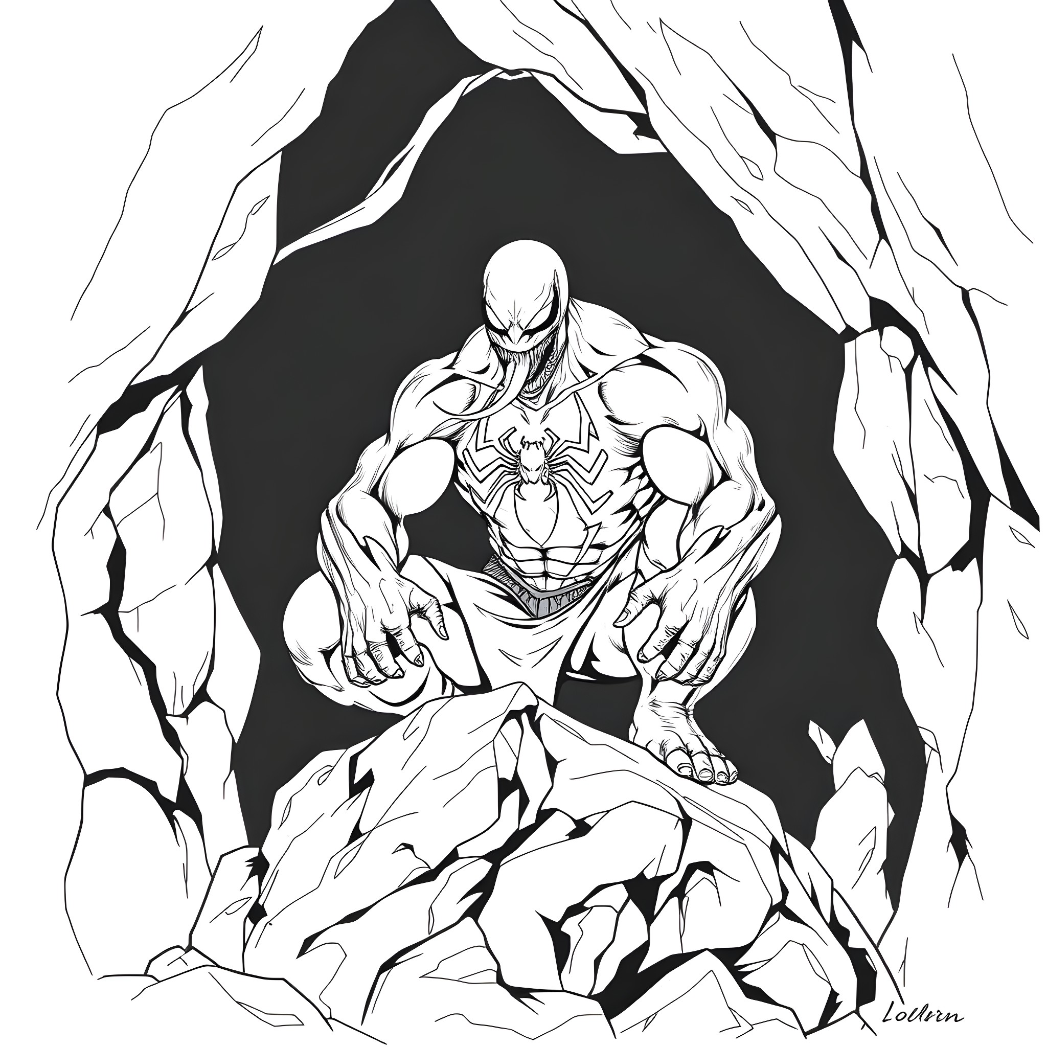 Venom Unleashed: A Menacing Transformation Coloring Page (free black-and-white line drawing printable PDF for all, from beginners to advanced learners, including children, teens, adults, and seniors)