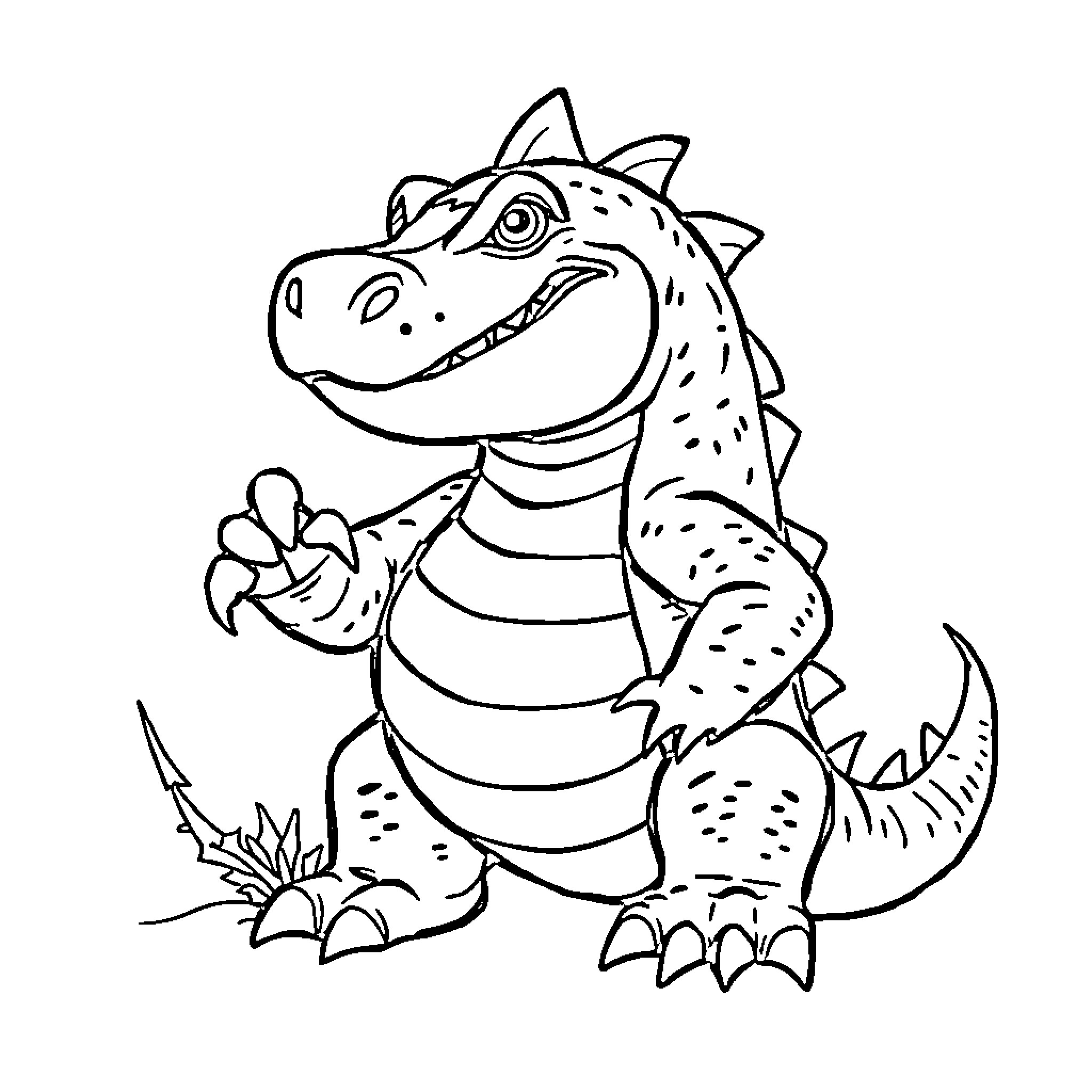 Monstruo dinosaur creature with flowers Coloring Page (free black-and-white line drawing printable PDF for all, from beginners to advanced learners, including children, teens, adults, and seniors)