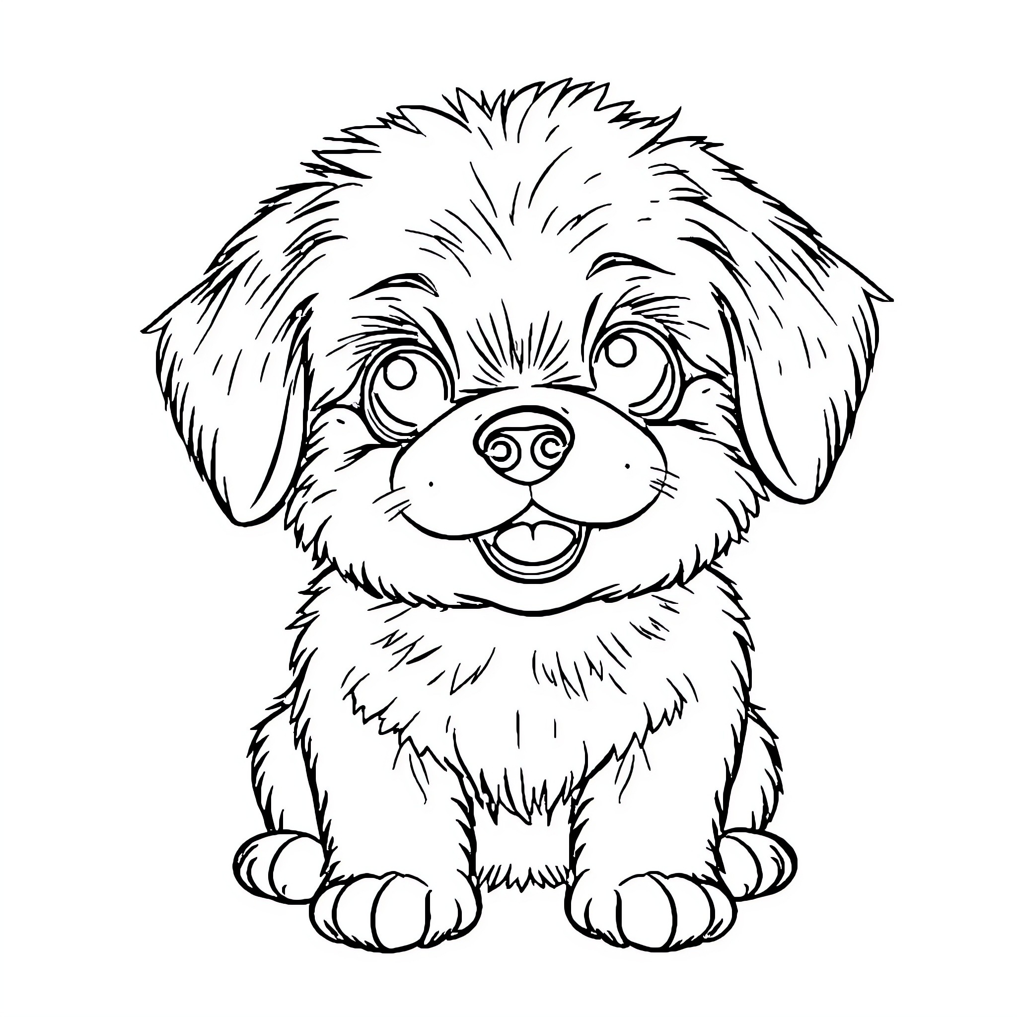 Dog with a happy expression Coloring Page (free black-and-white line drawing printable PDF for all, from beginners to advanced learners, including children, teens, adults, and seniors)