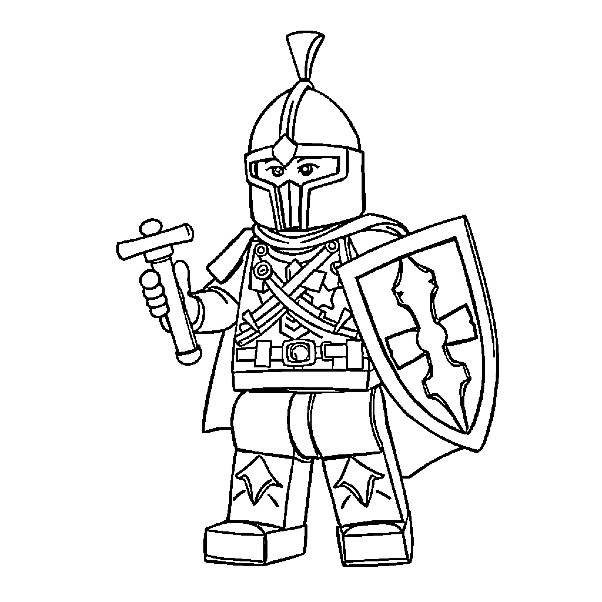 Chevalier Boldly Defending with Shield and Mace Coloring Page (free black-and-white line drawing printable PDF for all, from beginners to advanced learners, including children, teens, adults, and seniors)