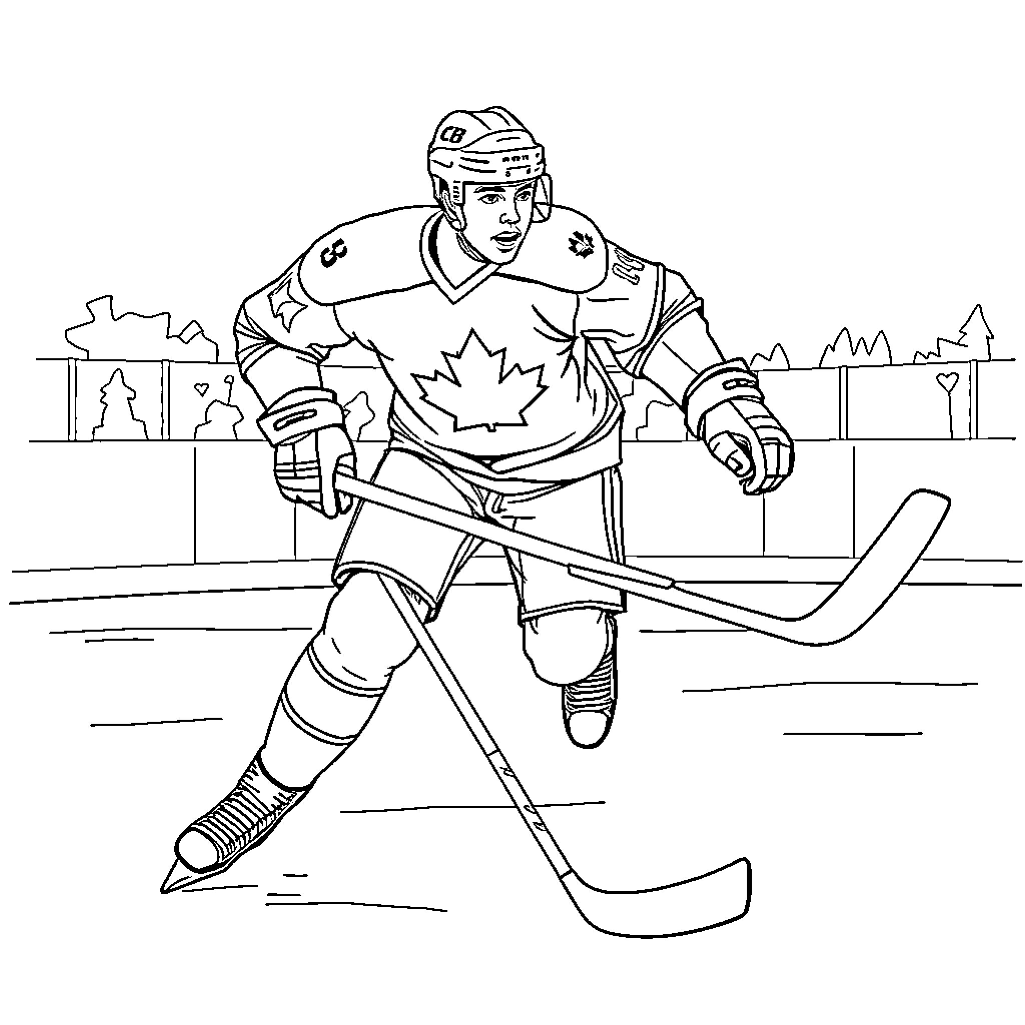 Brandon Gallagher playing hockey on the rink Coloring Page (free black-and-white line drawing printable PDF for all, from beginners to advanced learners, including children, teens, adults, and seniors)
