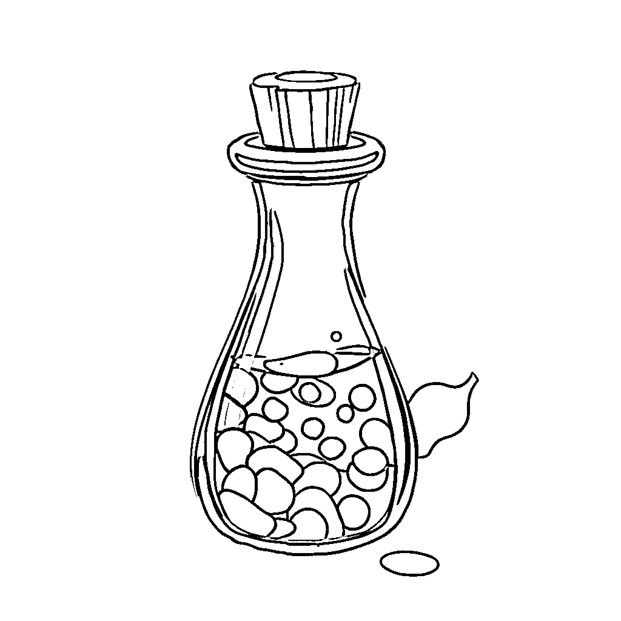 Potion with Mysterious Bubbles and Swirls Coloring Page (free black-and-white line drawing printable PDF for all, from beginners to advanced learners, including children, teens, adults, and seniors)