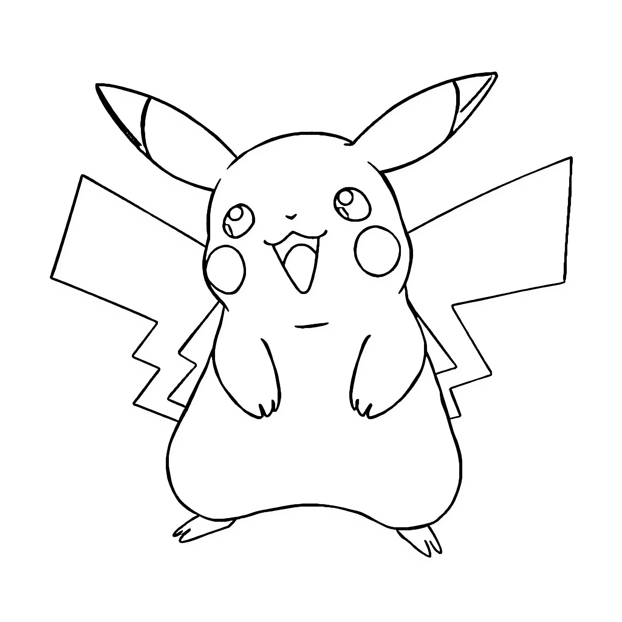 Pikachu character from Pokemon Coloring Page (free black-and-white line drawing printable PDF for all, from beginners to advanced learners, including children, teens, adults, and seniors)