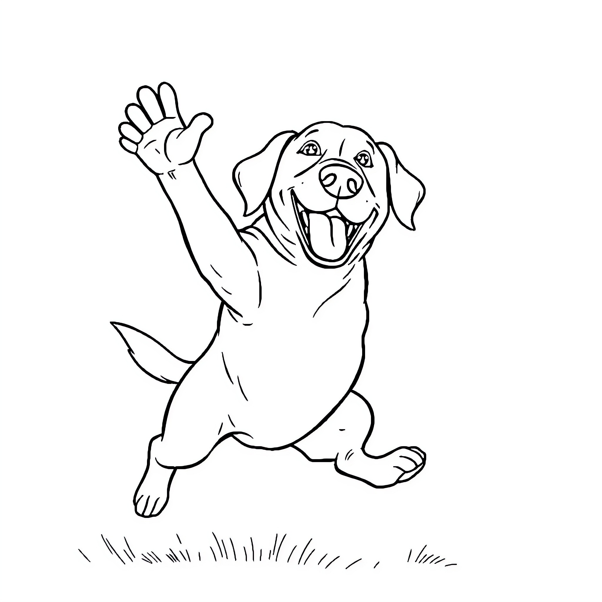 Lab Dog Jumping Excitedly Coloring Page (free black-and-white line drawing printable PDF for all, from beginners to advanced learners, including children, teens, adults, and seniors)
