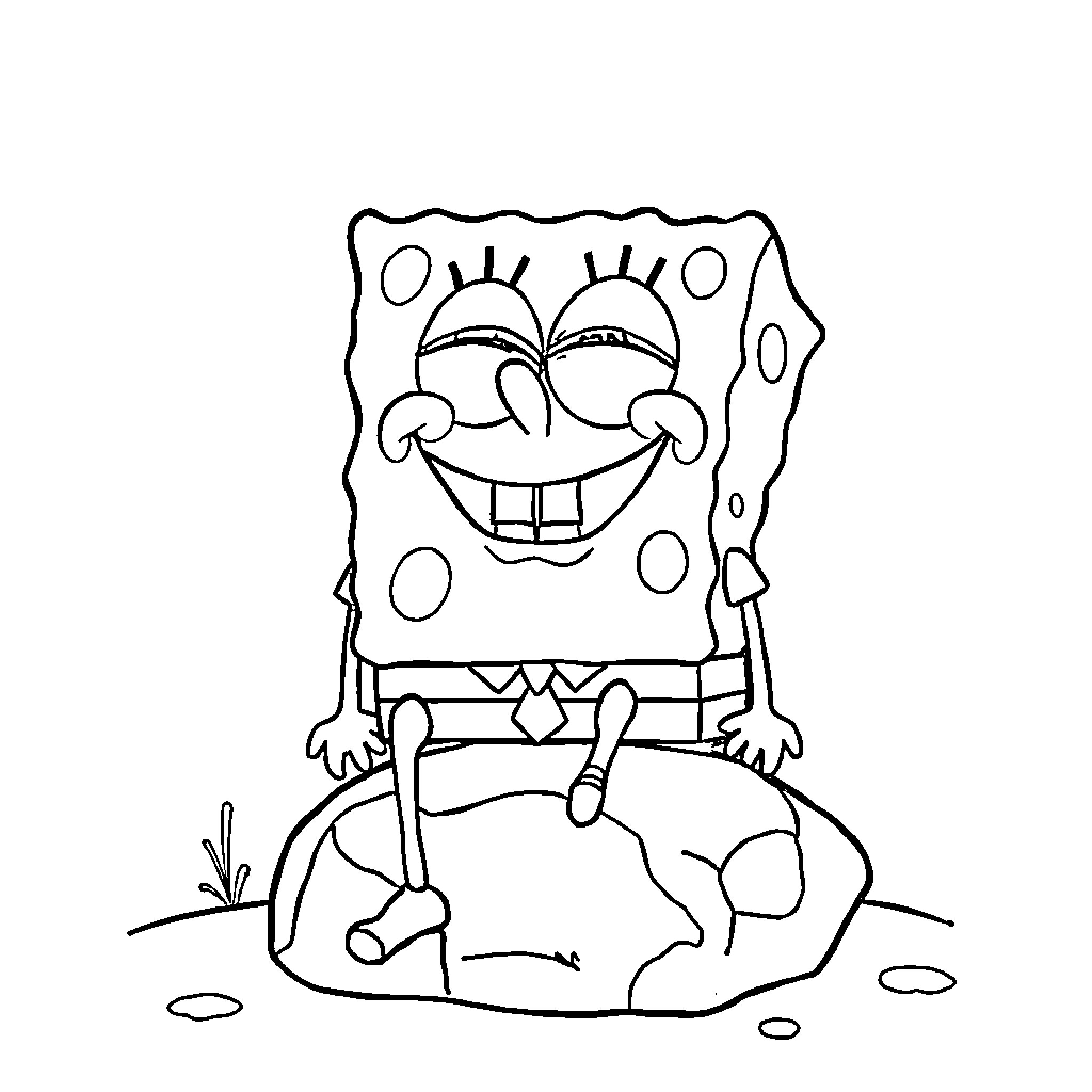 Spongebob happily playing in the mud Coloring Page (free black-and-white line drawing printable PDF for all, from beginners to advanced learners, including children, teens, adults, and seniors)