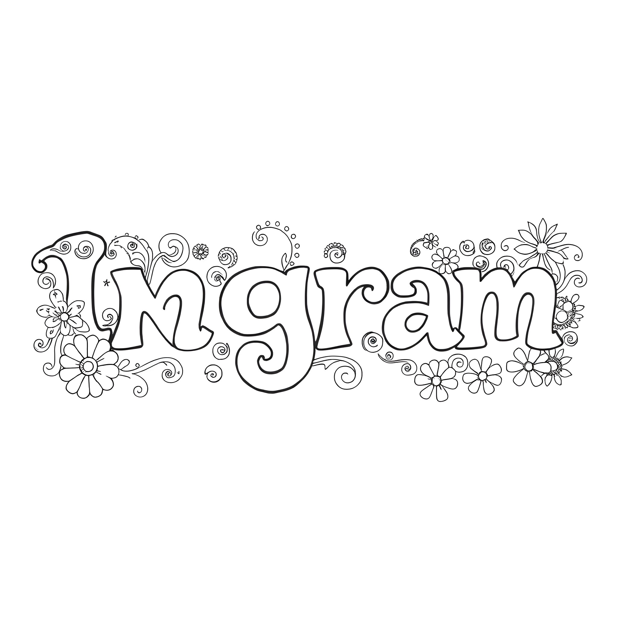 Ingram's Doodle with Flowers Coloring Page (free black-and-white line drawing printable PDF for all, from beginners to advanced learners, including children, teens, adults, and seniors)