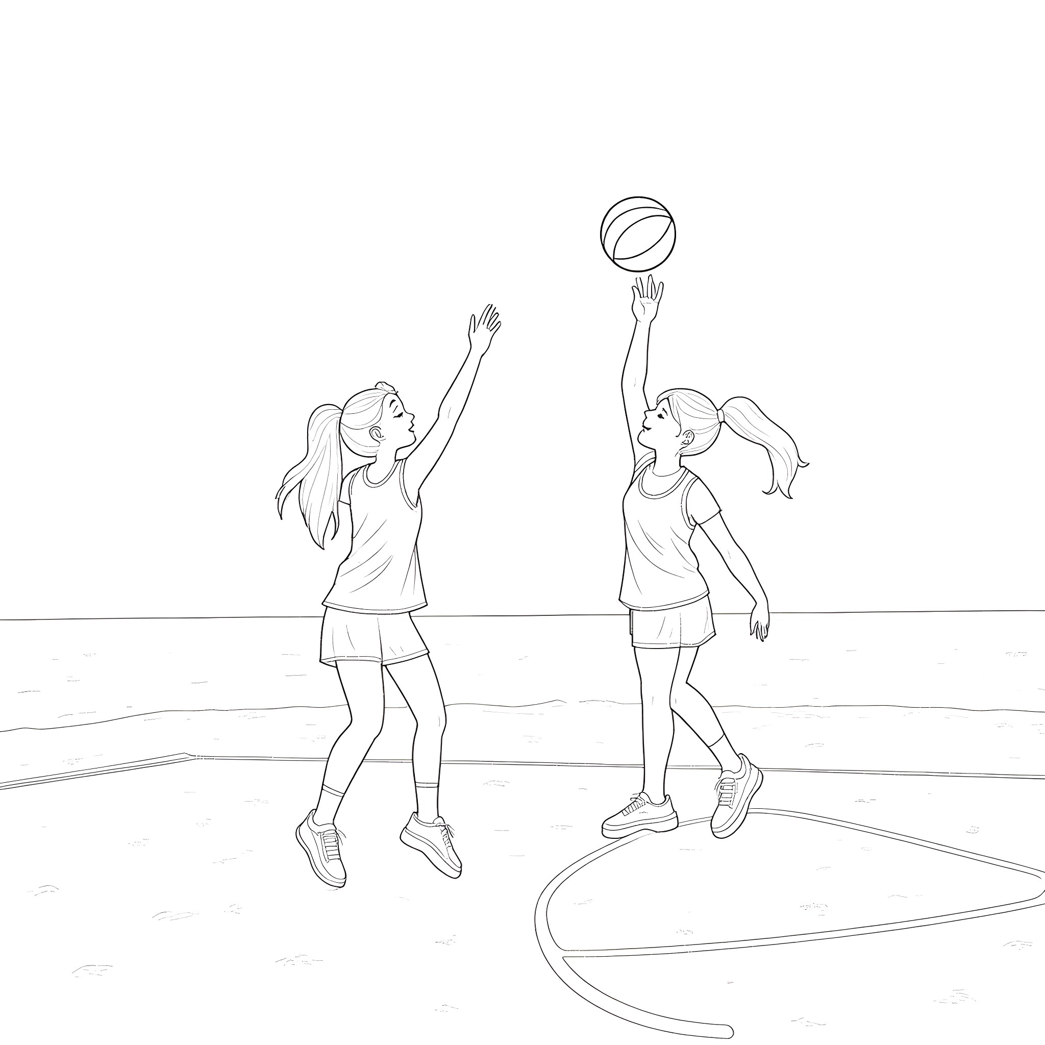 Livvy Dunne playing volleyball on the beach Coloring Page (free black-and-white line drawing printable PDF for all, from beginners to advanced learners, including children, teens, adults, and seniors)