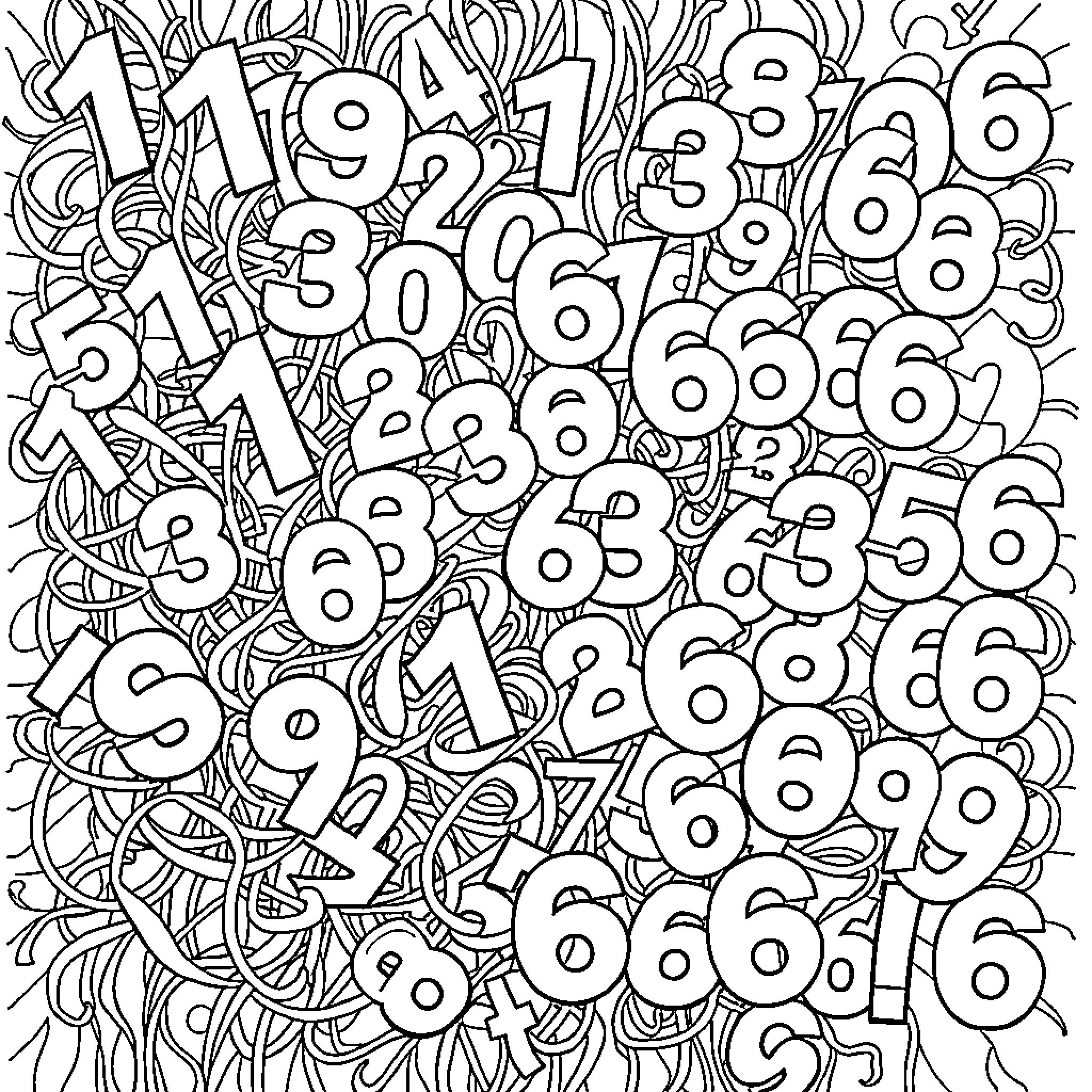 Number of Decorative Numbers Coloring Page (free black-and-white line drawing printable PDF for all, from beginners to advanced learners, including children, teens, adults, and seniors)