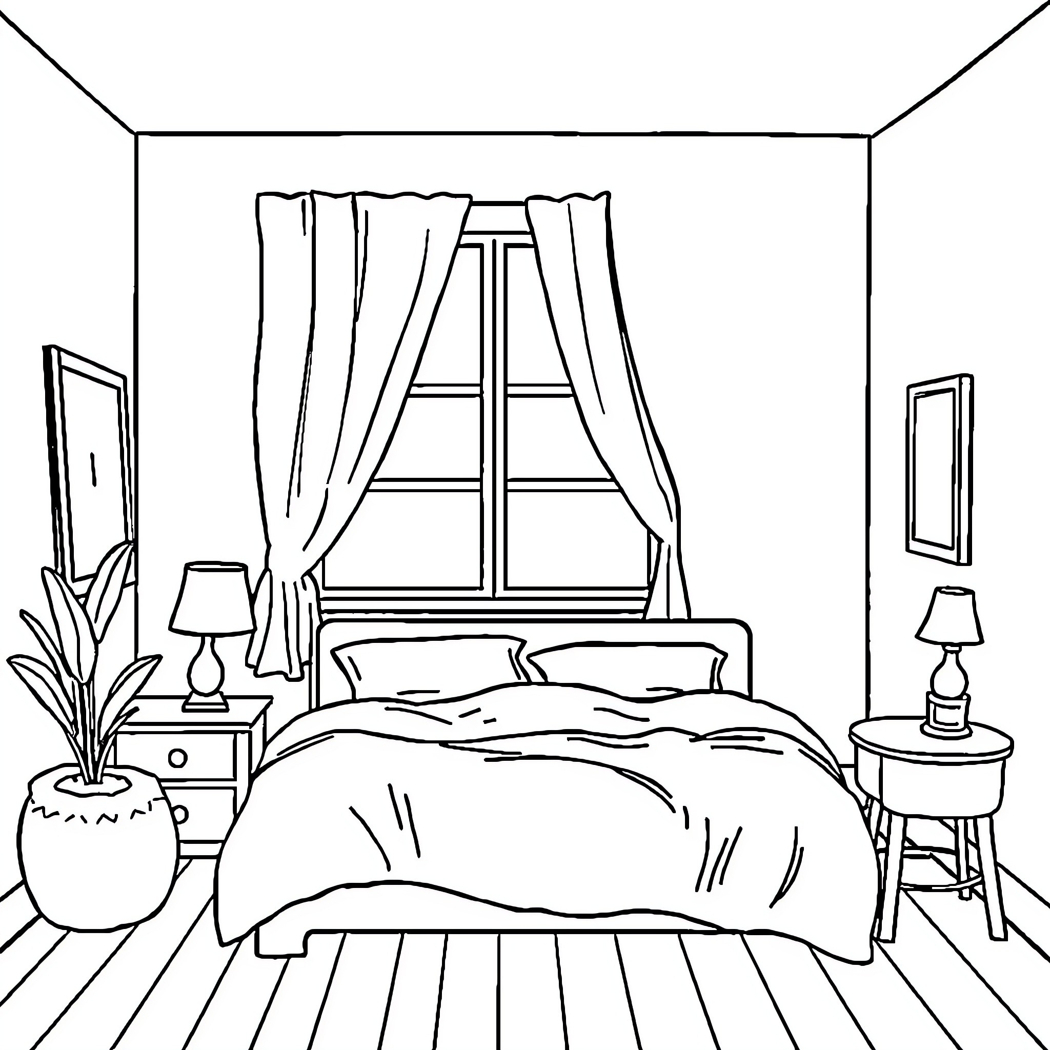 Knull's Quiet Bedroom Respite Coloring Page (free black-and-white line drawing printable PDF for all, from beginners to advanced learners, including children, teens, adults, and seniors)