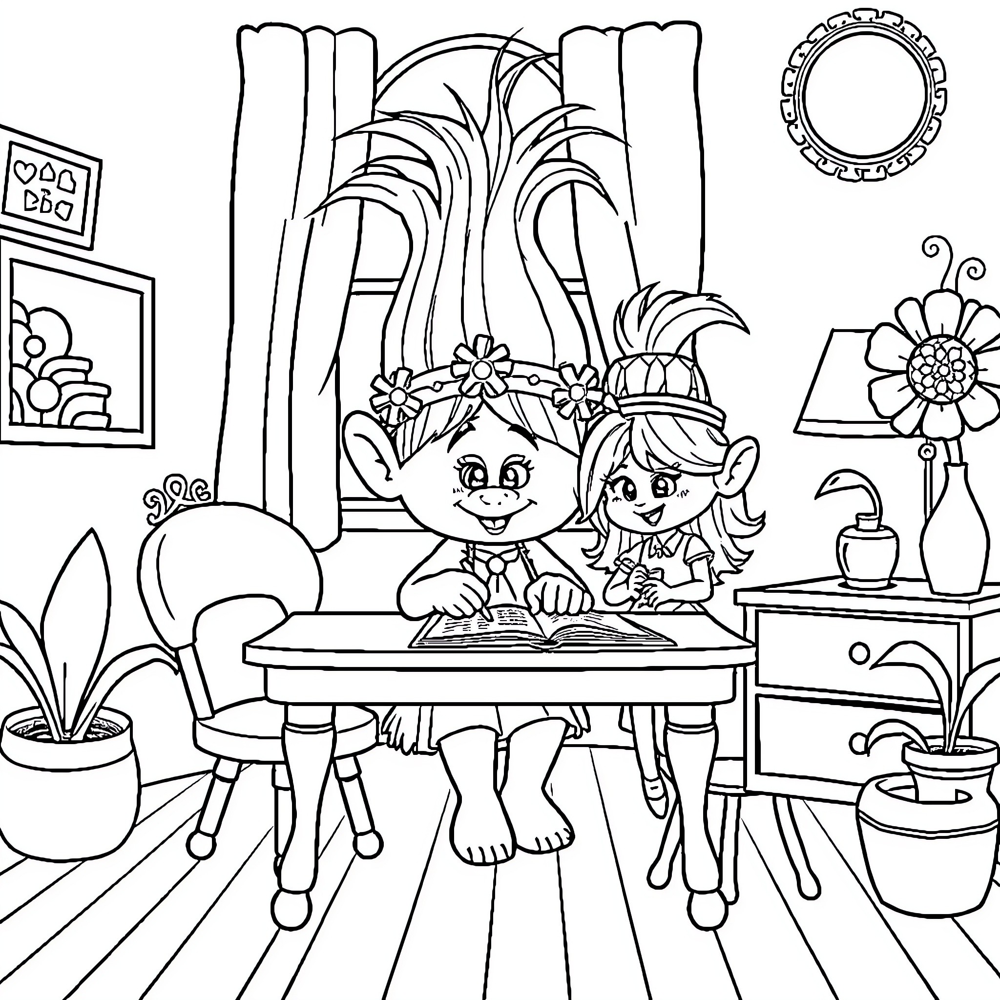 Poppi's Cozy Coloring Corner Coloring Page (free black-and-white line drawing printable PDF for all, from beginners to advanced learners, including children, teens, adults, and seniors)