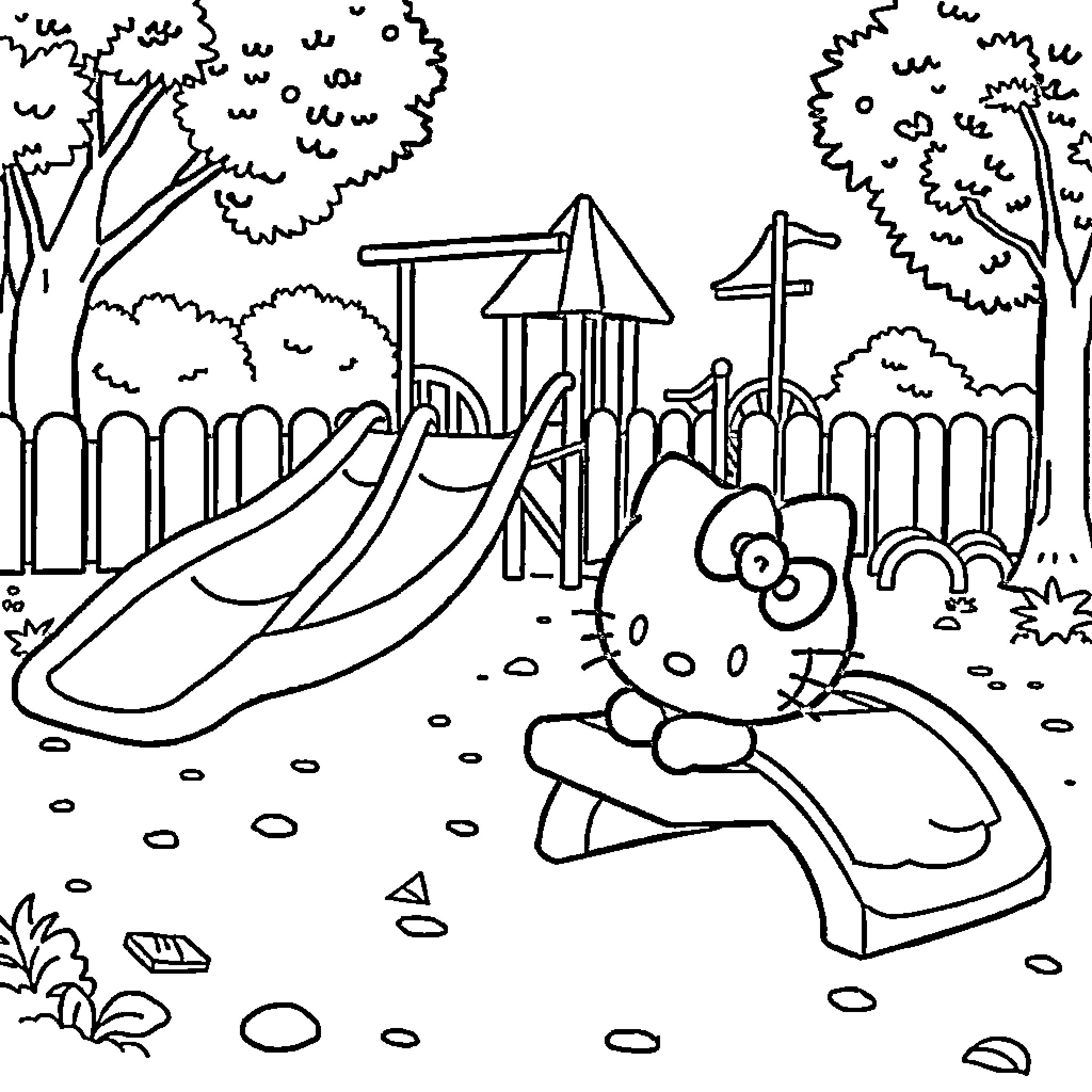 Bluey playing happily in the playground Coloring Page (free black-and-white line drawing printable PDF for all, from beginners to advanced learners, including children, teens, adults, and seniors)