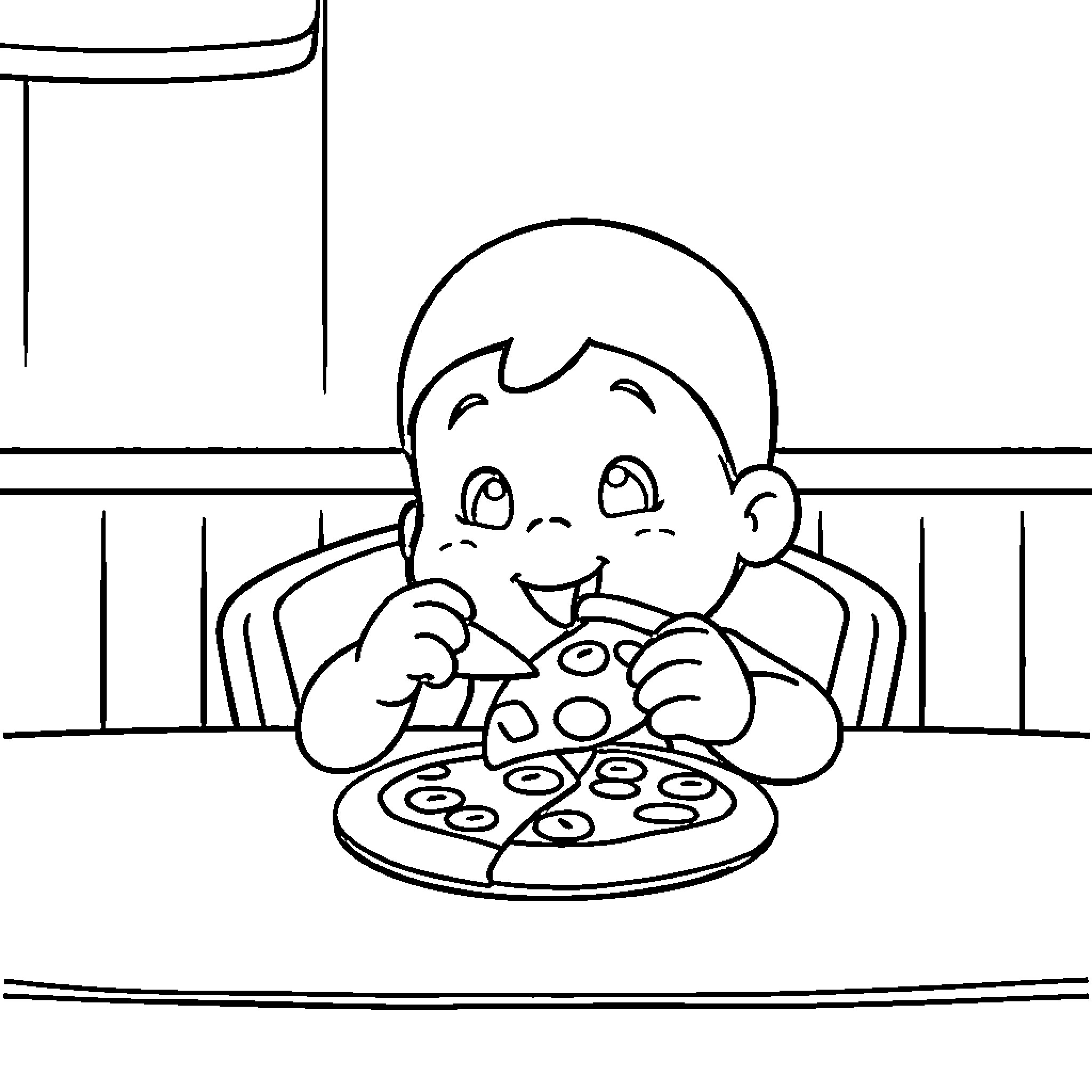 Pocoyo enjoying a tasty meal Coloring Page (free black-and-white line drawing printable PDF for all, from beginners to advanced learners, including children, teens, adults, and seniors)