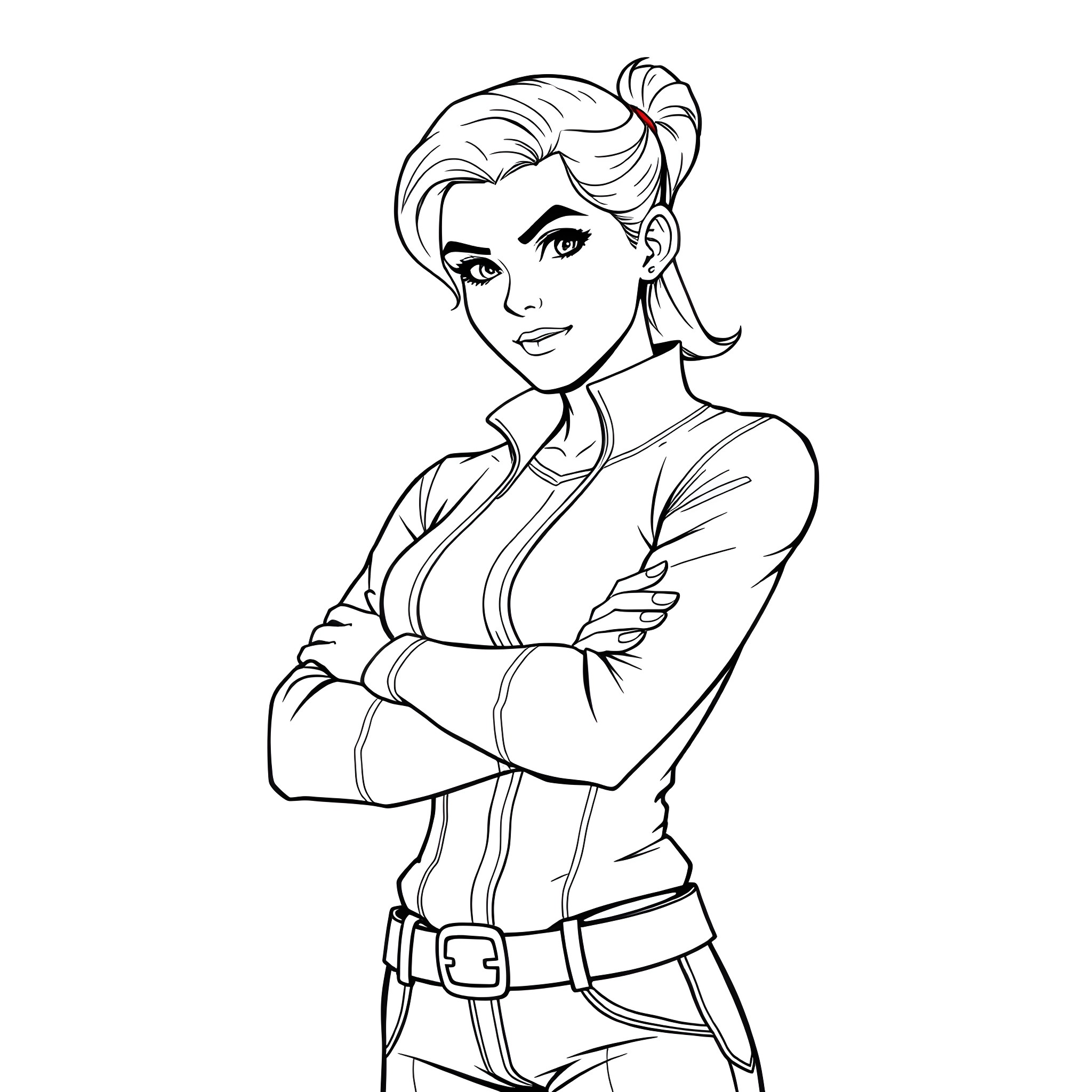 Gwen Tennyson in confident pose Coloring Page (free black-and-white line drawing printable PDF for all, from beginners to advanced learners, including children, teens, adults, and seniors)