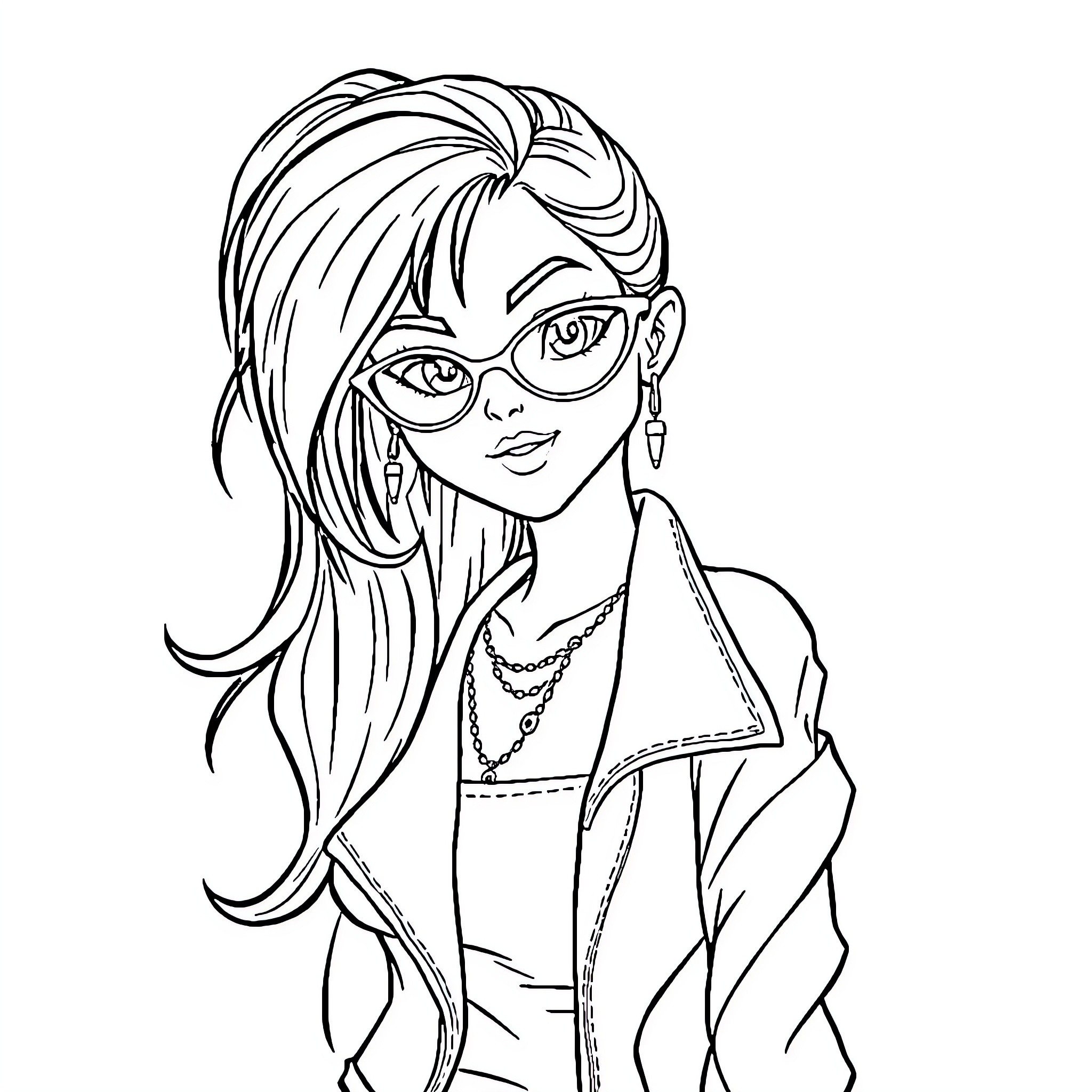 Girl with stylish outfit and accessories Coloring Page (free black-and-white line drawing printable PDF for all, from beginners to advanced learners, including children, teens, adults, and seniors)