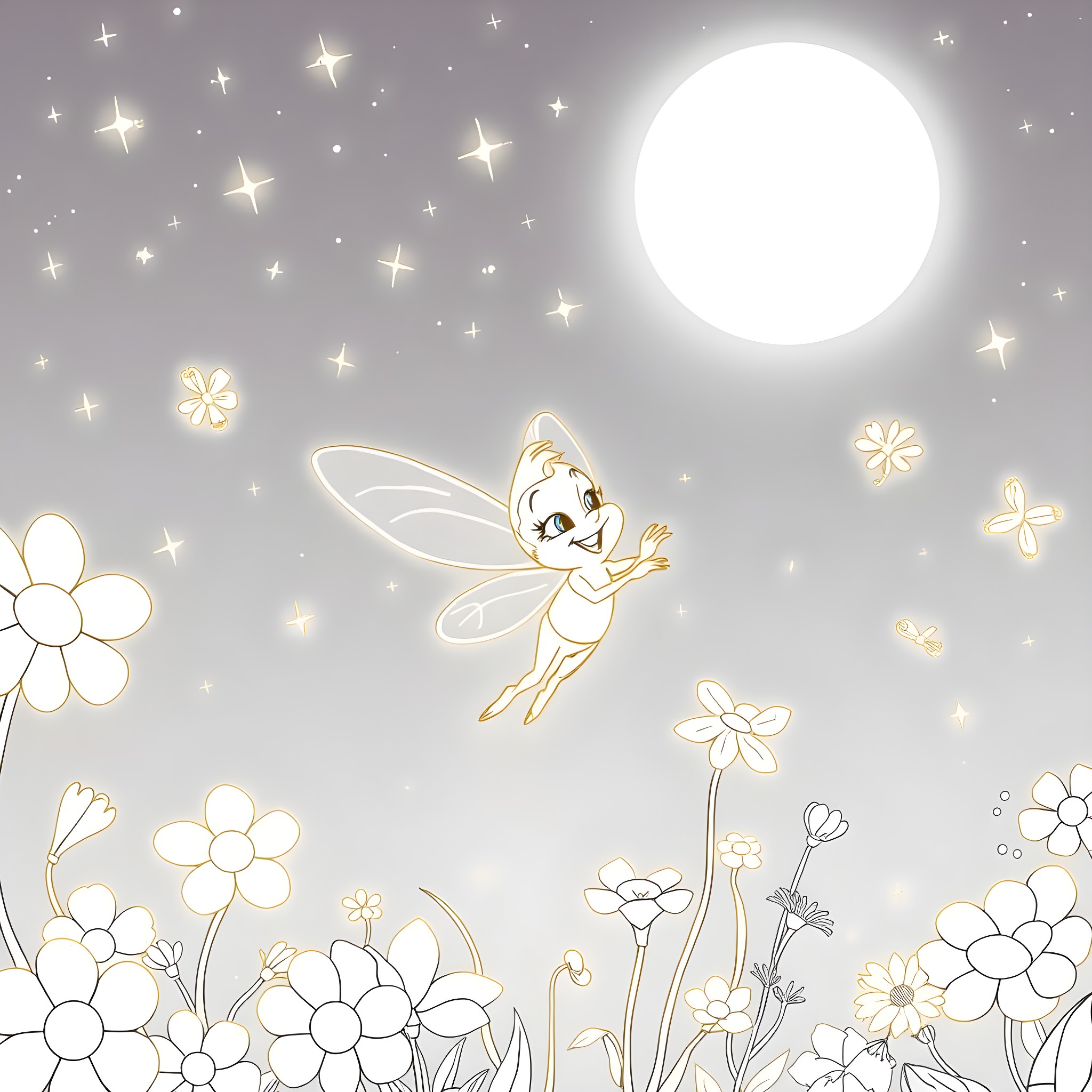 Ray's Whimsical Floral Wonderland Coloring Page (free black-and-white line drawing printable PDF for all, from beginners to advanced learners, including children, teens, adults, and seniors)