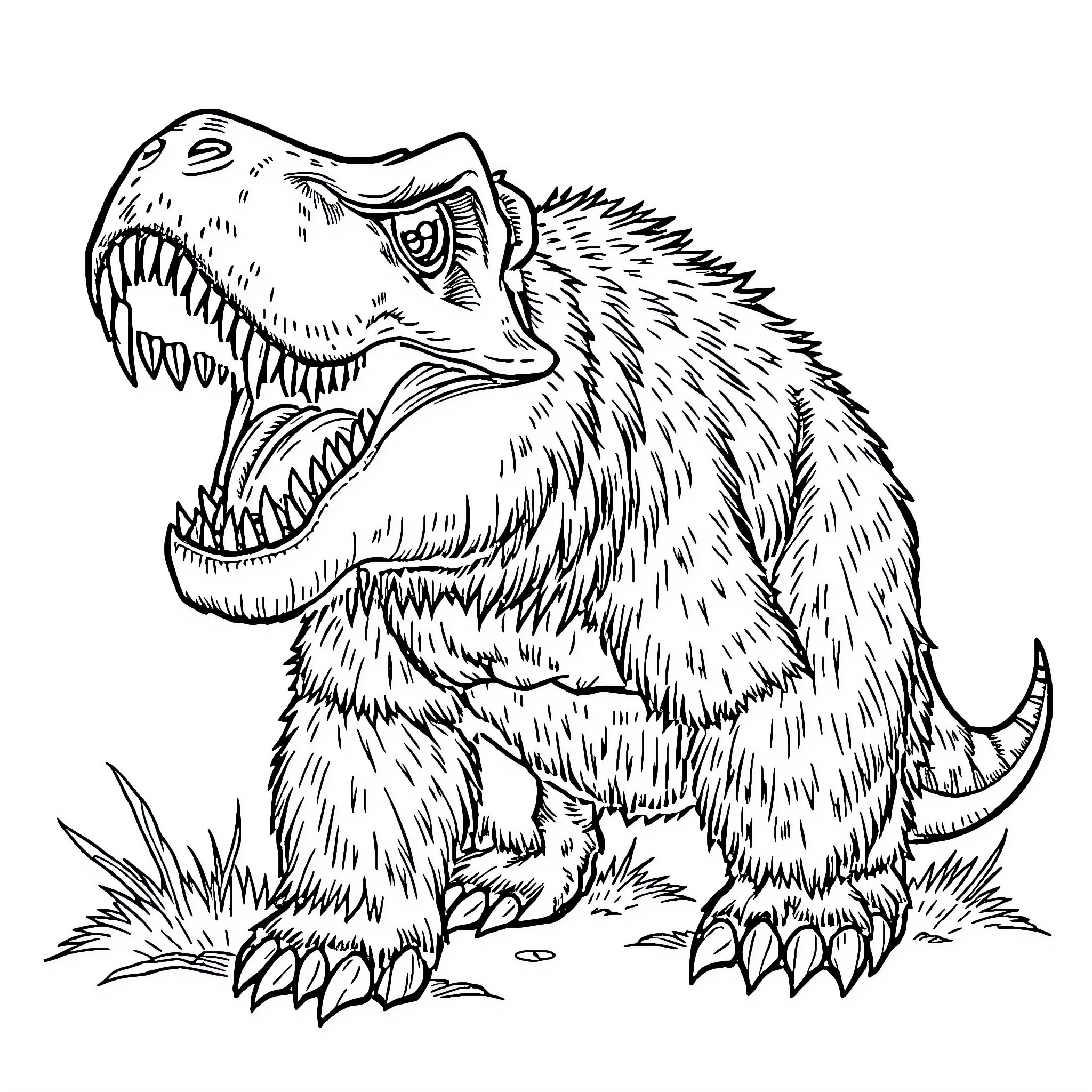 Bear baring fearsome teeth in the wild Coloring Page (free black-and-white line drawing printable PDF for all, from beginners to advanced learners, including children, teens, adults, and seniors)