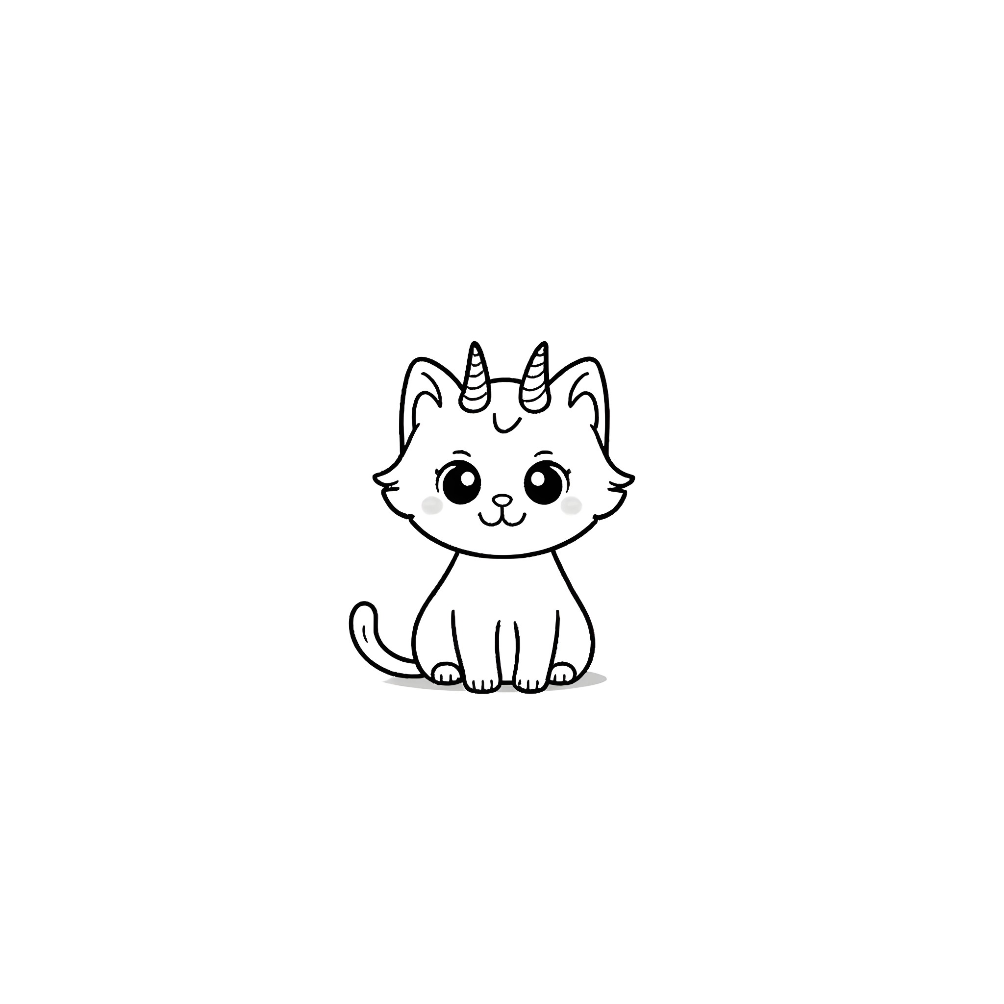 Kitten with Adorable Horns Coloring Page (free black-and-white line drawing printable PDF for all, from beginners to advanced learners, including children, teens, adults, and seniors)