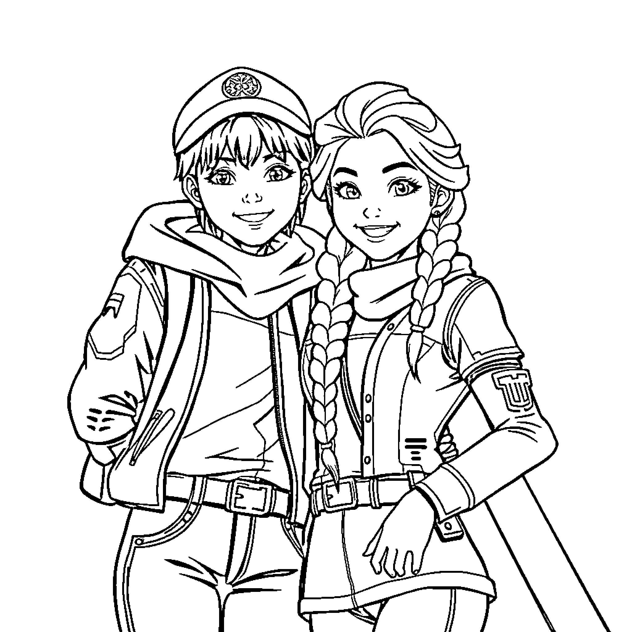 Rumi's Adventure with a Friendly Companion Coloring Page (free black-and-white line drawing printable PDF for all, from beginners to advanced learners, including children, teens, adults, and seniors)