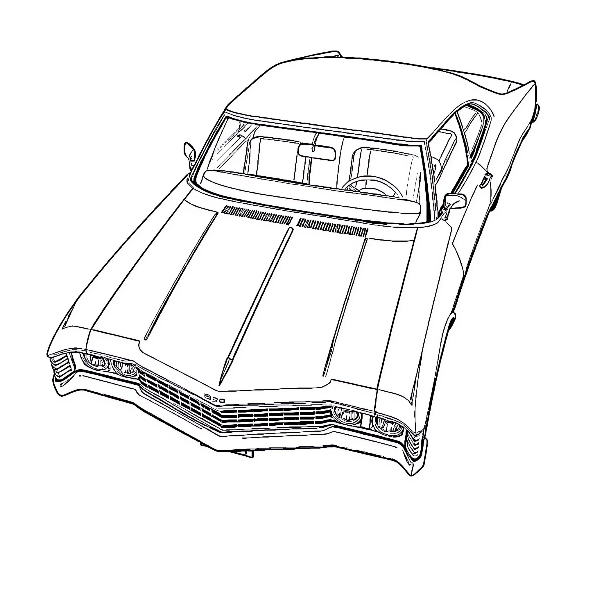 Impala car in bold outline Coloring Page (free black-and-white line drawing printable PDF for all, from beginners to advanced learners, including children, teens, adults, and seniors)