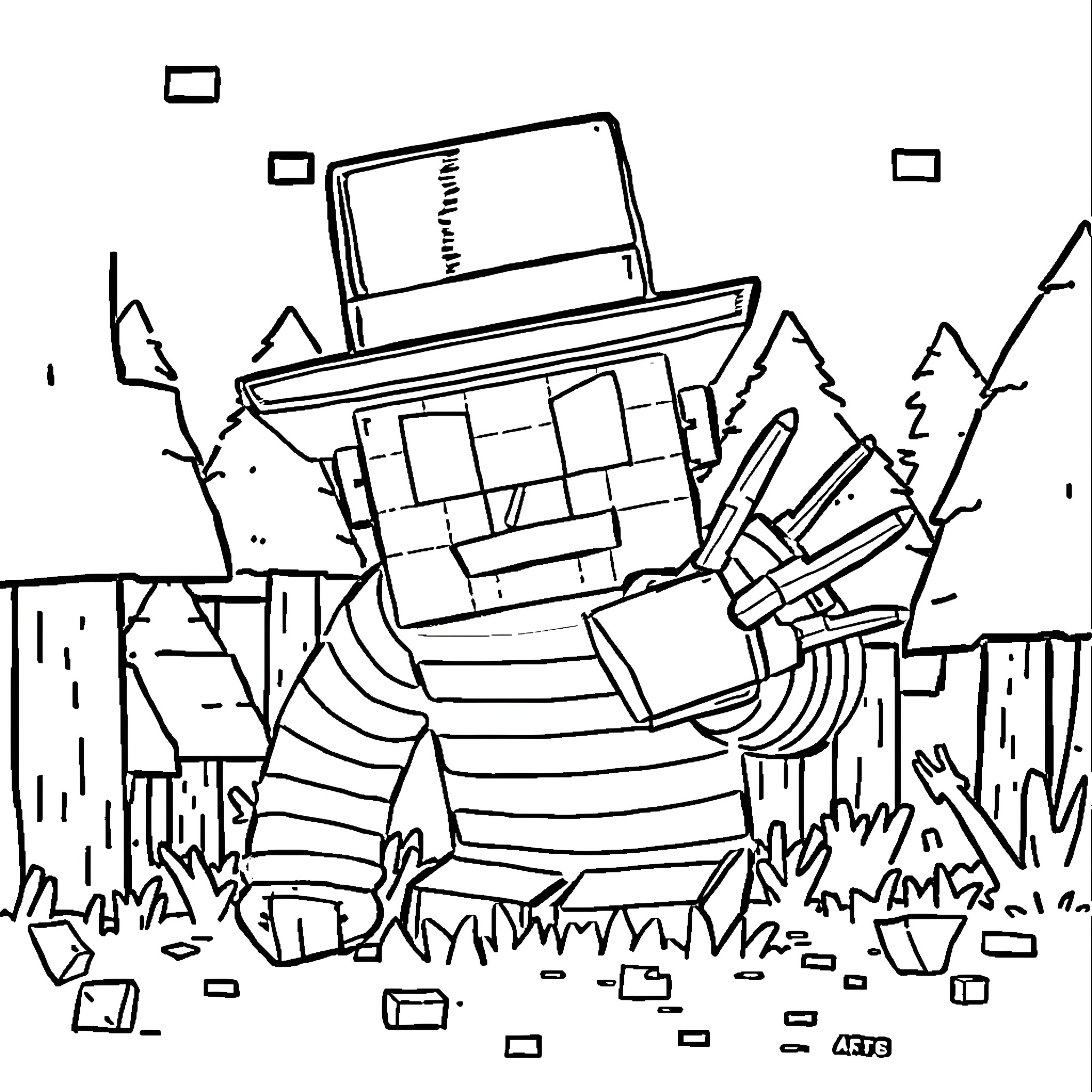 Freddy Krueger terrorizing a spooky scene Coloring Page (free black-and-white line drawing printable PDF for all, from beginners to advanced learners, including children, teens, adults, and seniors)