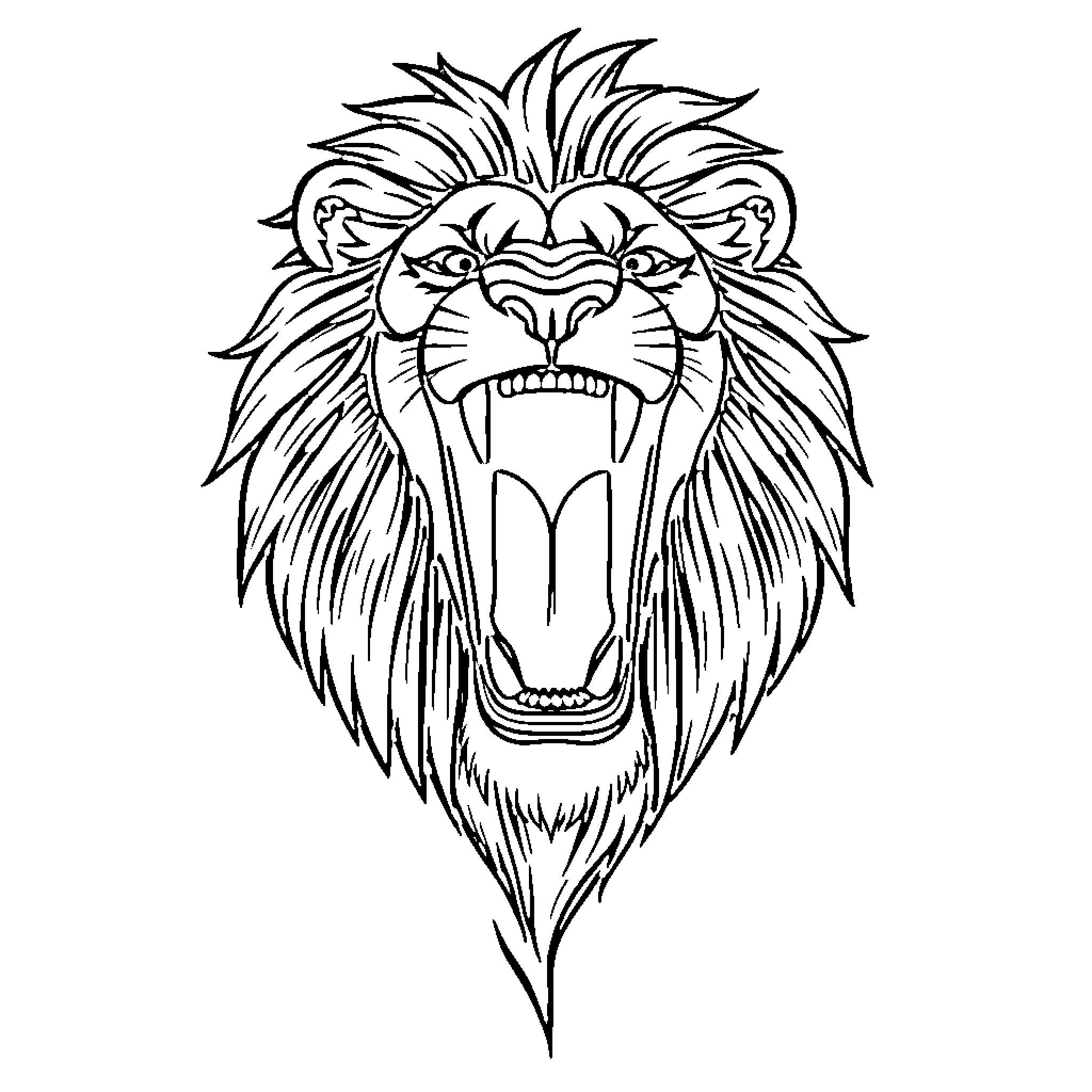 Lion's Fierce Roar Coloring Page (free black-and-white line drawing printable PDF for all, from beginners to advanced learners, including children, teens, adults, and seniors)
