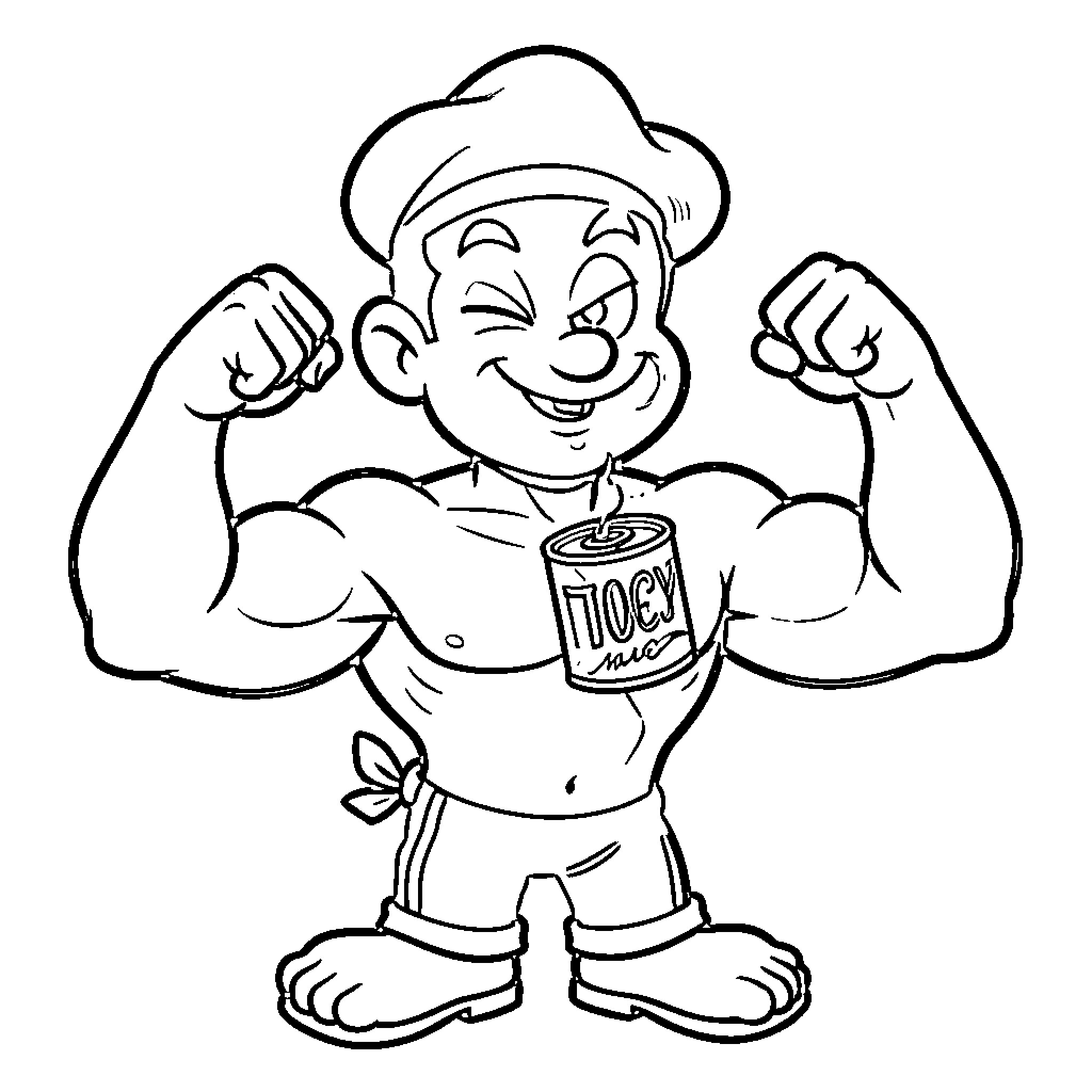 Popeye the Sailor Man in Action Pose Coloring Page (free black-and-white line drawing printable PDF for all, from beginners to advanced learners, including children, teens, adults, and seniors)