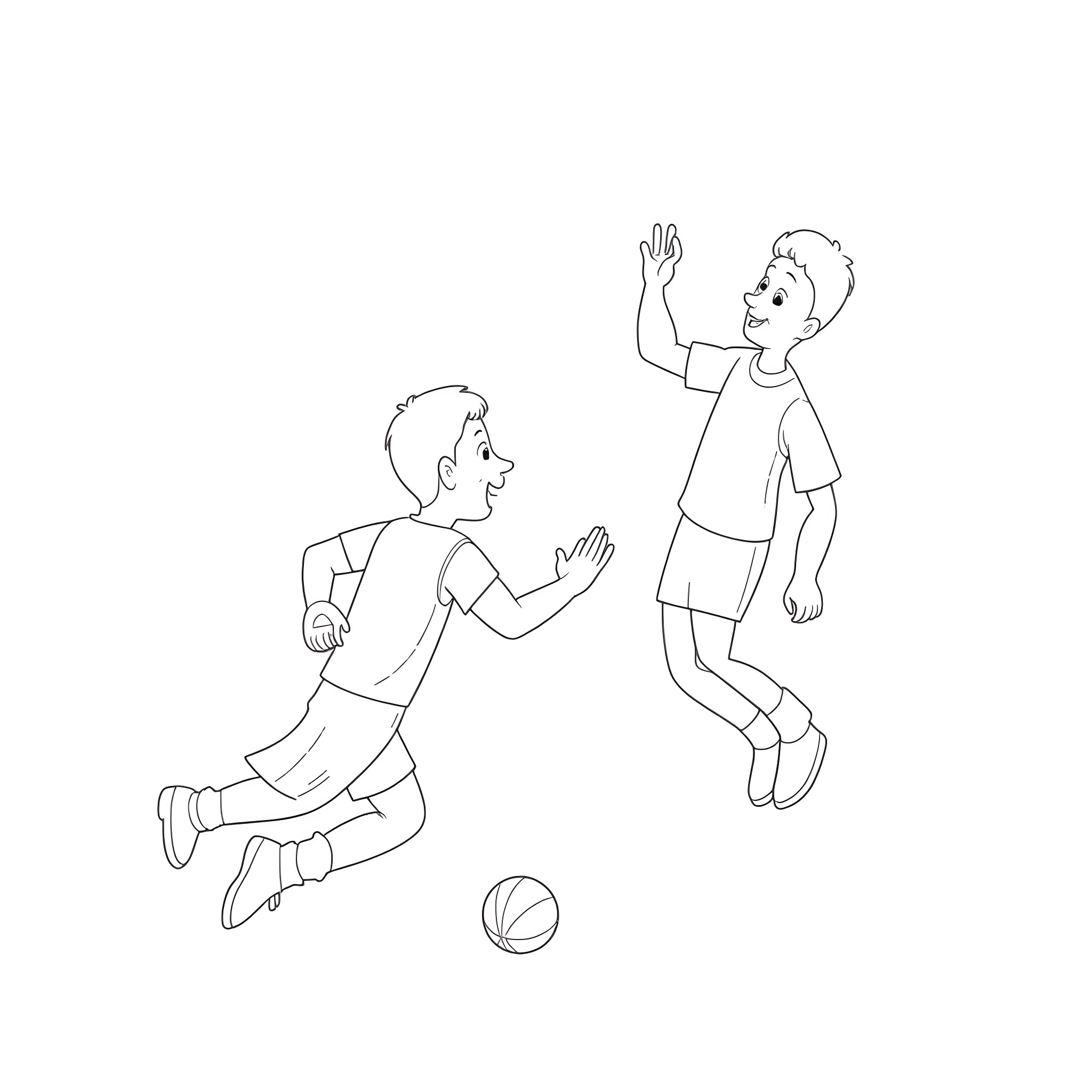 Bluey playing happily with friends Coloring Page (free black-and-white line drawing printable PDF for all, from beginners to advanced learners, including children, teens, adults, and seniors)