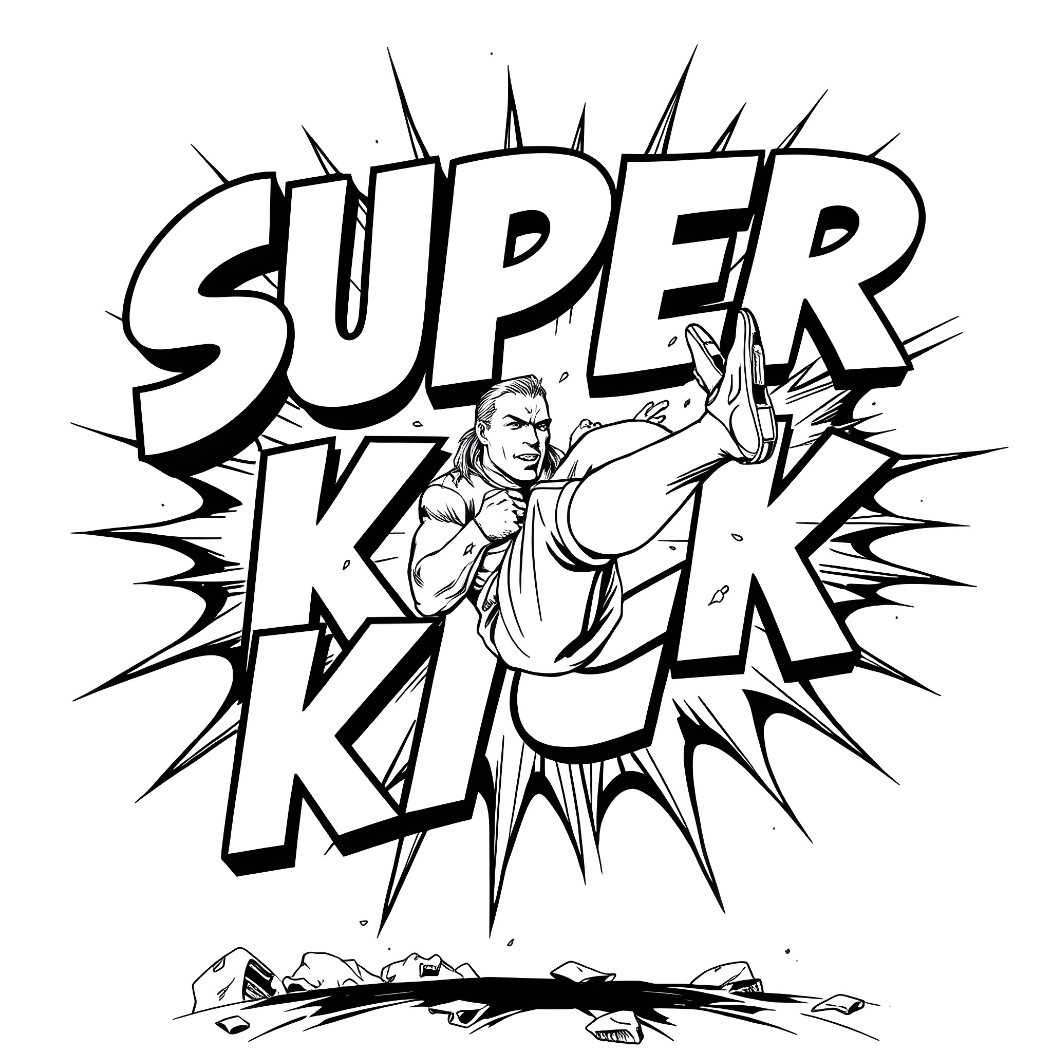 Jey Uso Super Kick Coloring Page (free black-and-white line drawing printable PDF for all, from beginners to advanced learners, including children, teens, adults, and seniors)
