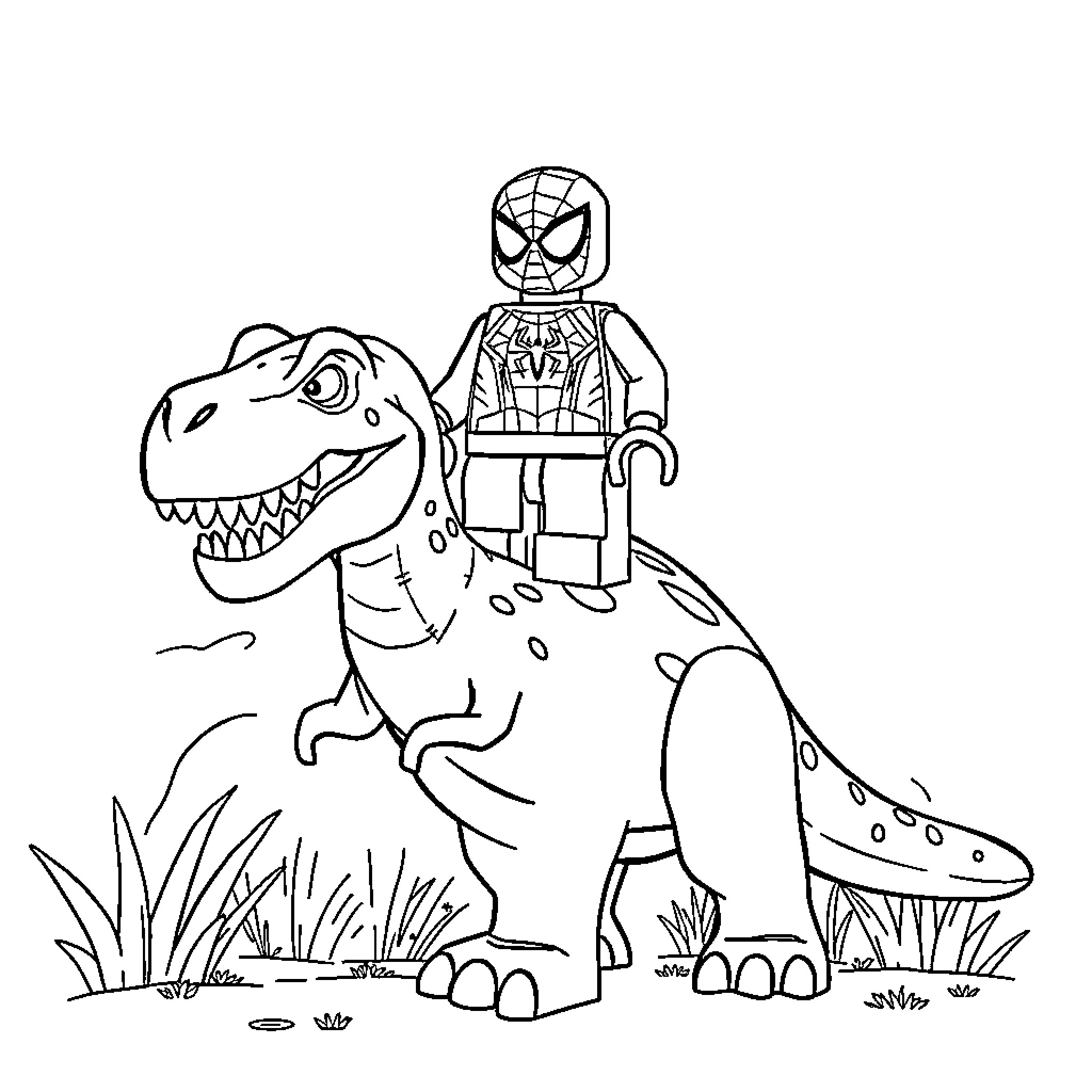 Dinosaur rider in adventurous exploration Coloring Page (free black-and-white line drawing printable PDF for all, from beginners to advanced learners, including children, teens, adults, and seniors)