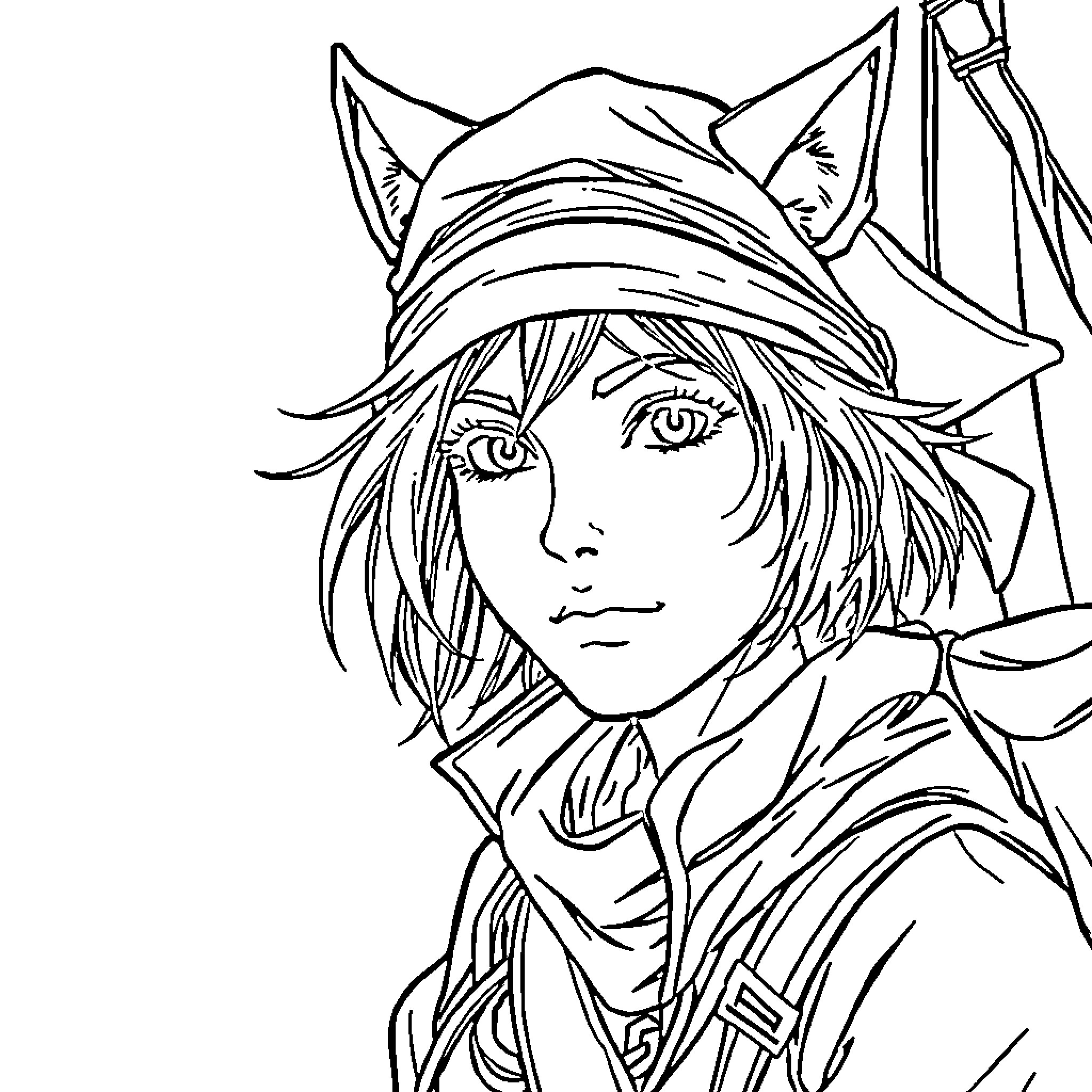 Pirate Woman with Distinct Expression and Attire Coloring Page (free black-and-white line drawing printable PDF for all, from beginners to advanced learners, including children, teens, adults, and seniors)