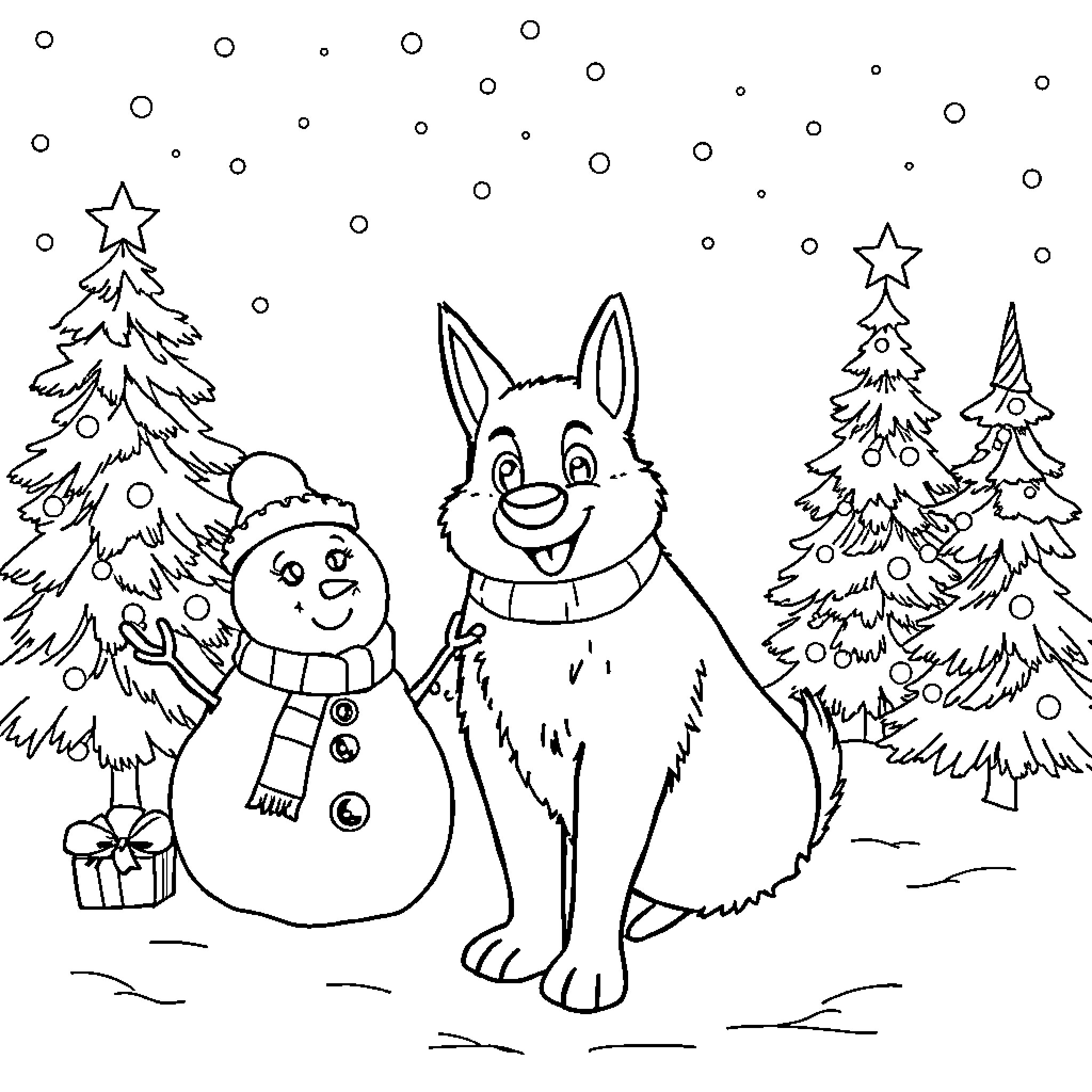 Huntrix's Winter Fun with Friends Coloring Page (free black-and-white line drawing printable PDF for all, from beginners to advanced learners, including children, teens, adults, and seniors)