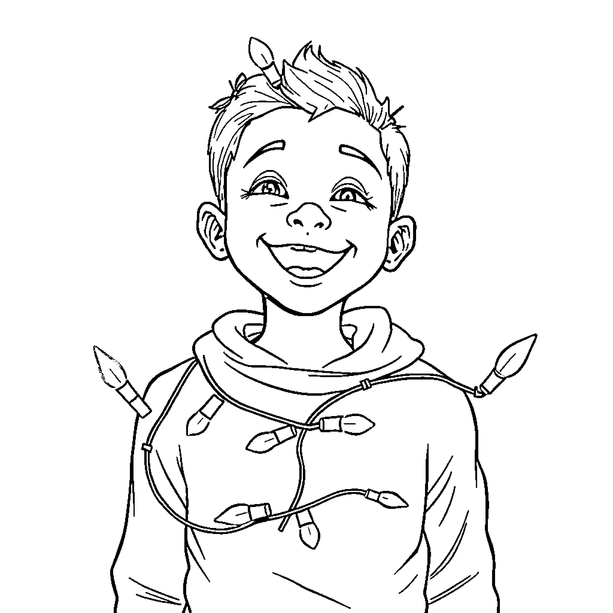 Special Needs Boy Joyfully Expressing Himself Coloring Page (free black-and-white line drawing printable PDF for all, from beginners to advanced learners, including children, teens, adults, and seniors)