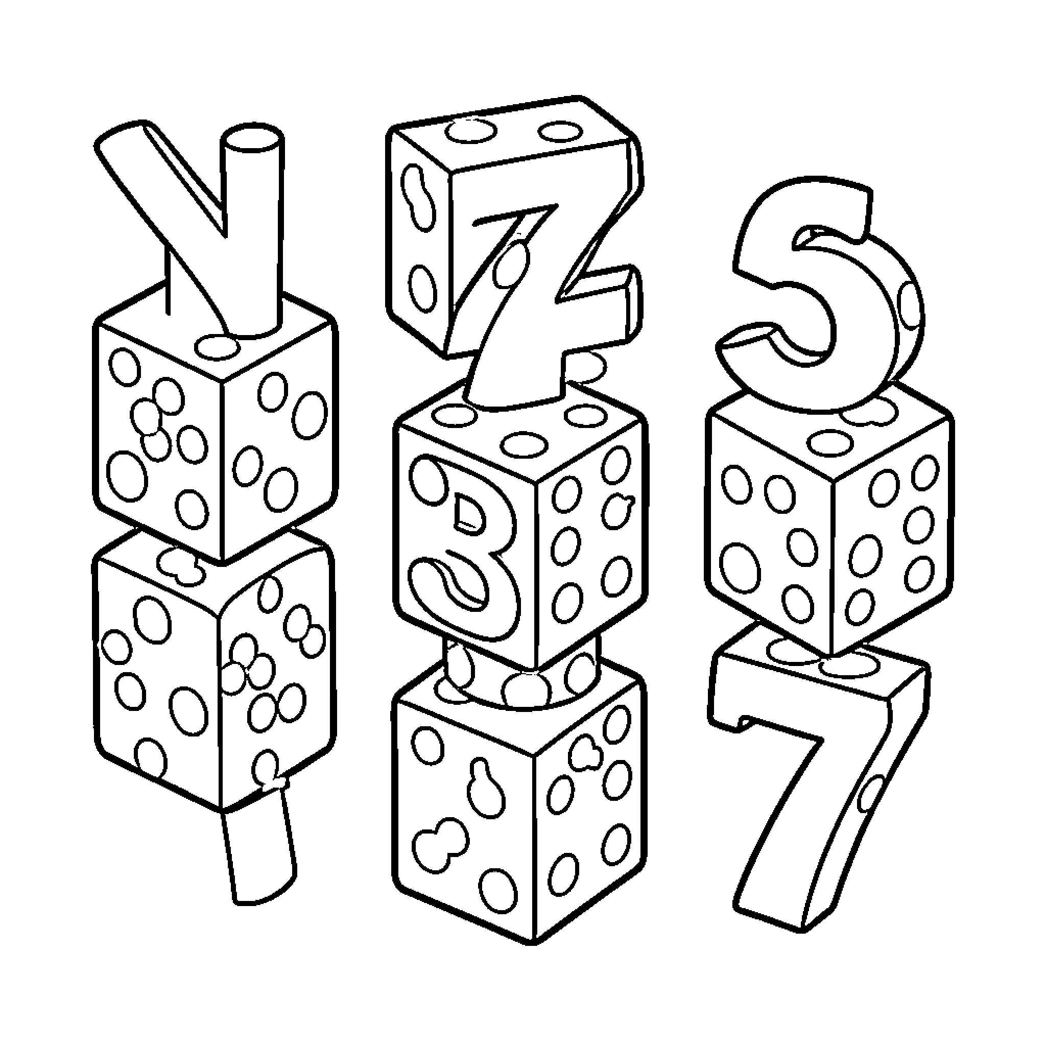 Number Blocks with Playful Shapes and Designs Coloring Page (free black-and-white line drawing printable PDF for all, from beginners to advanced learners, including children, teens, adults, and seniors)